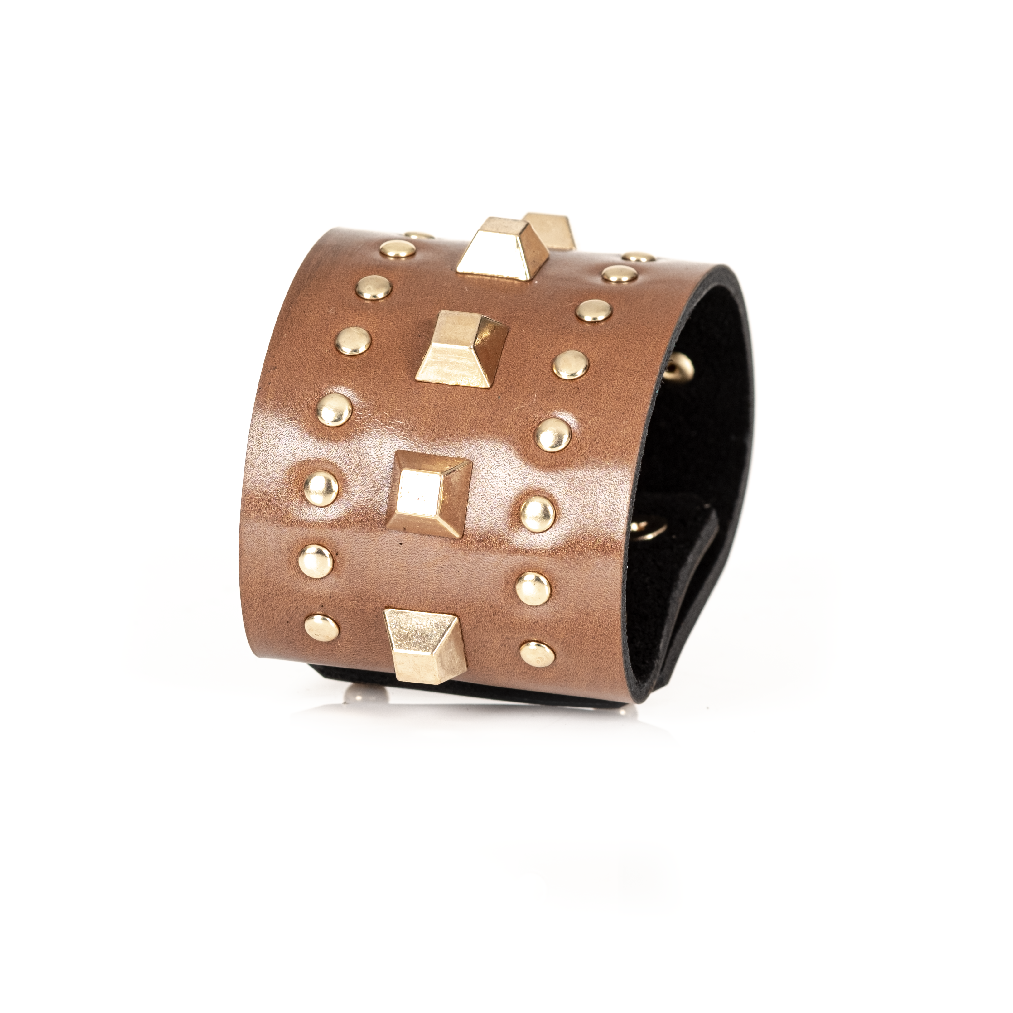 Studded Pyramid Leather Cuff Bronze Brown
