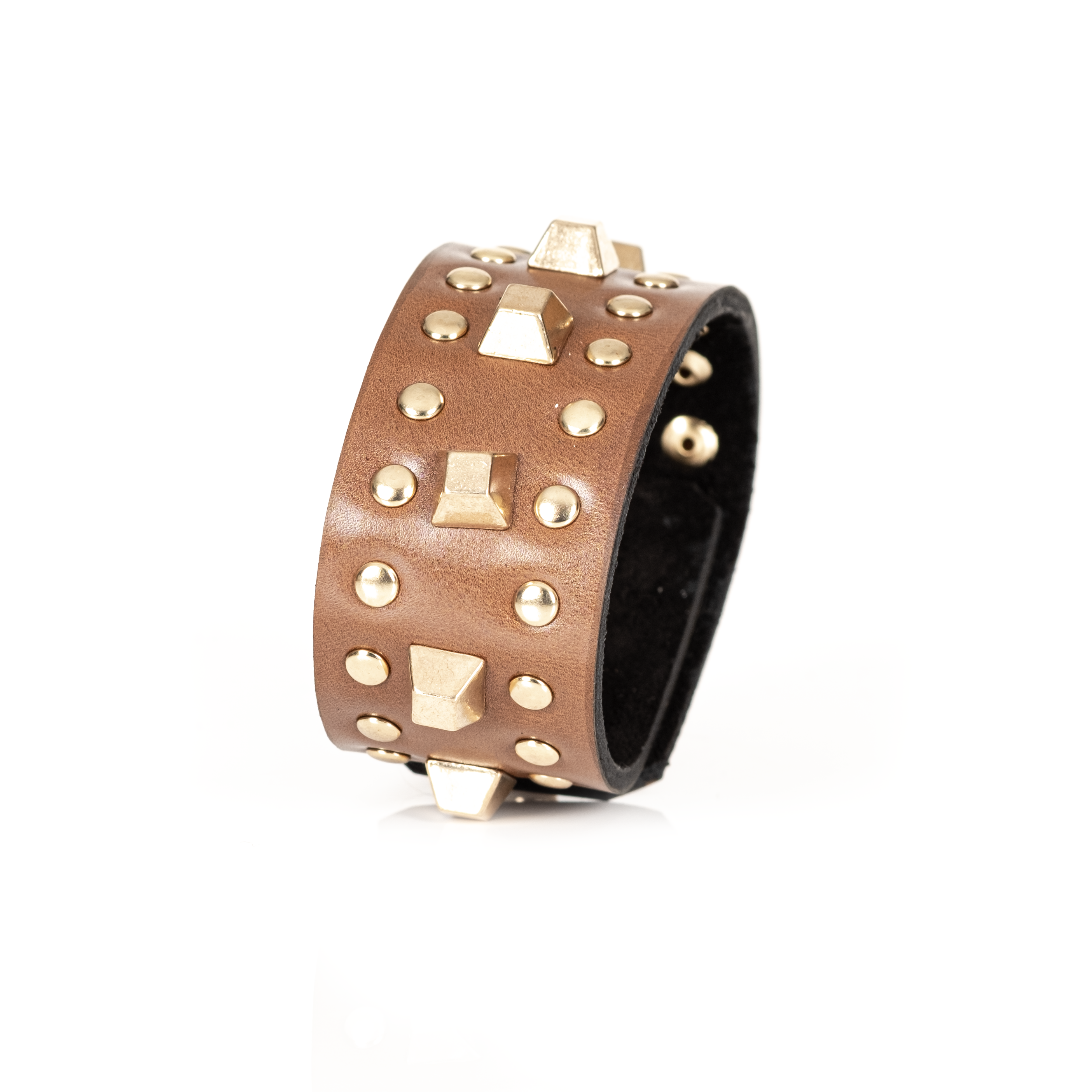 Studded Leather Statement Cuff Bronze Brown