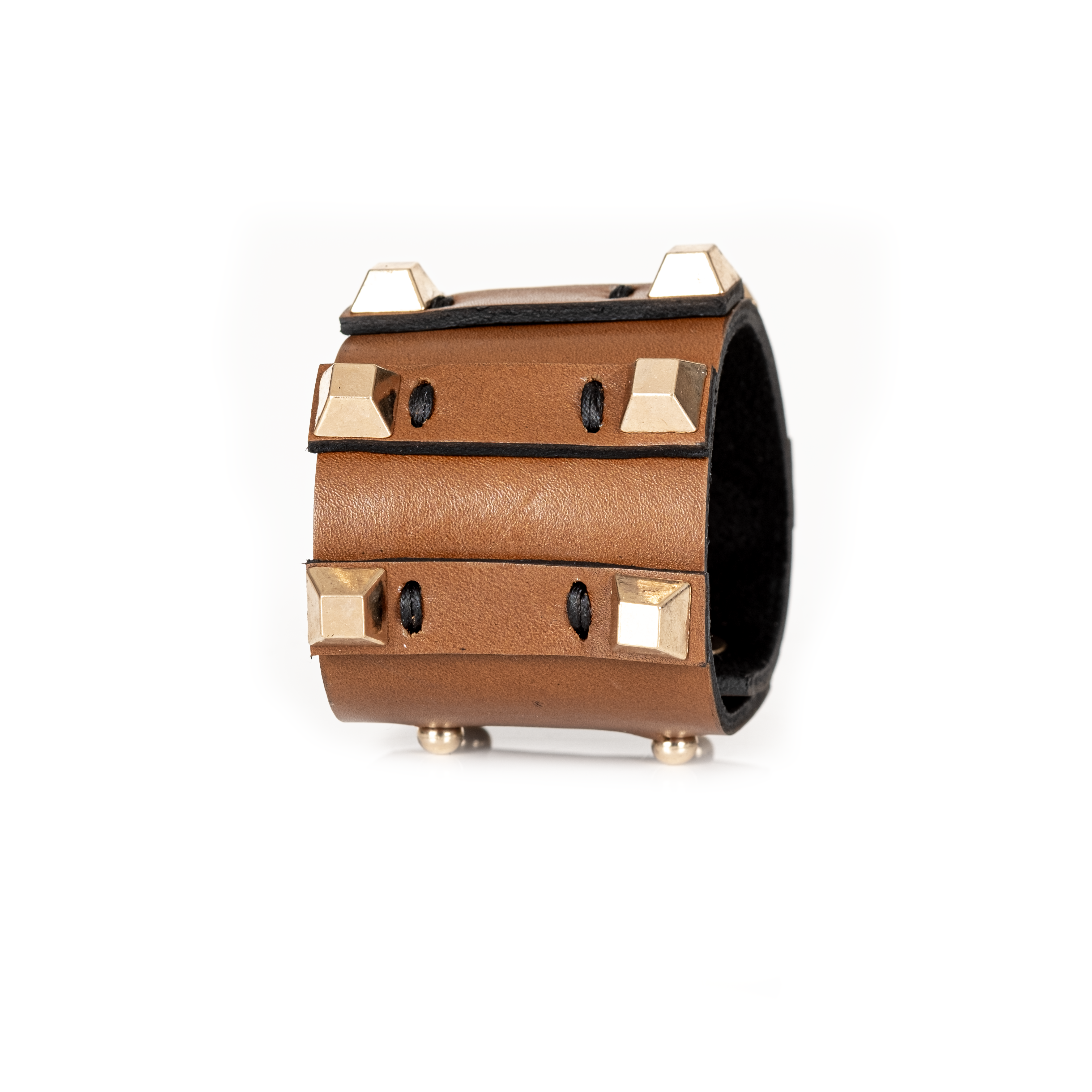 The Enforcer Cuff Camel Leather & Gold Studs