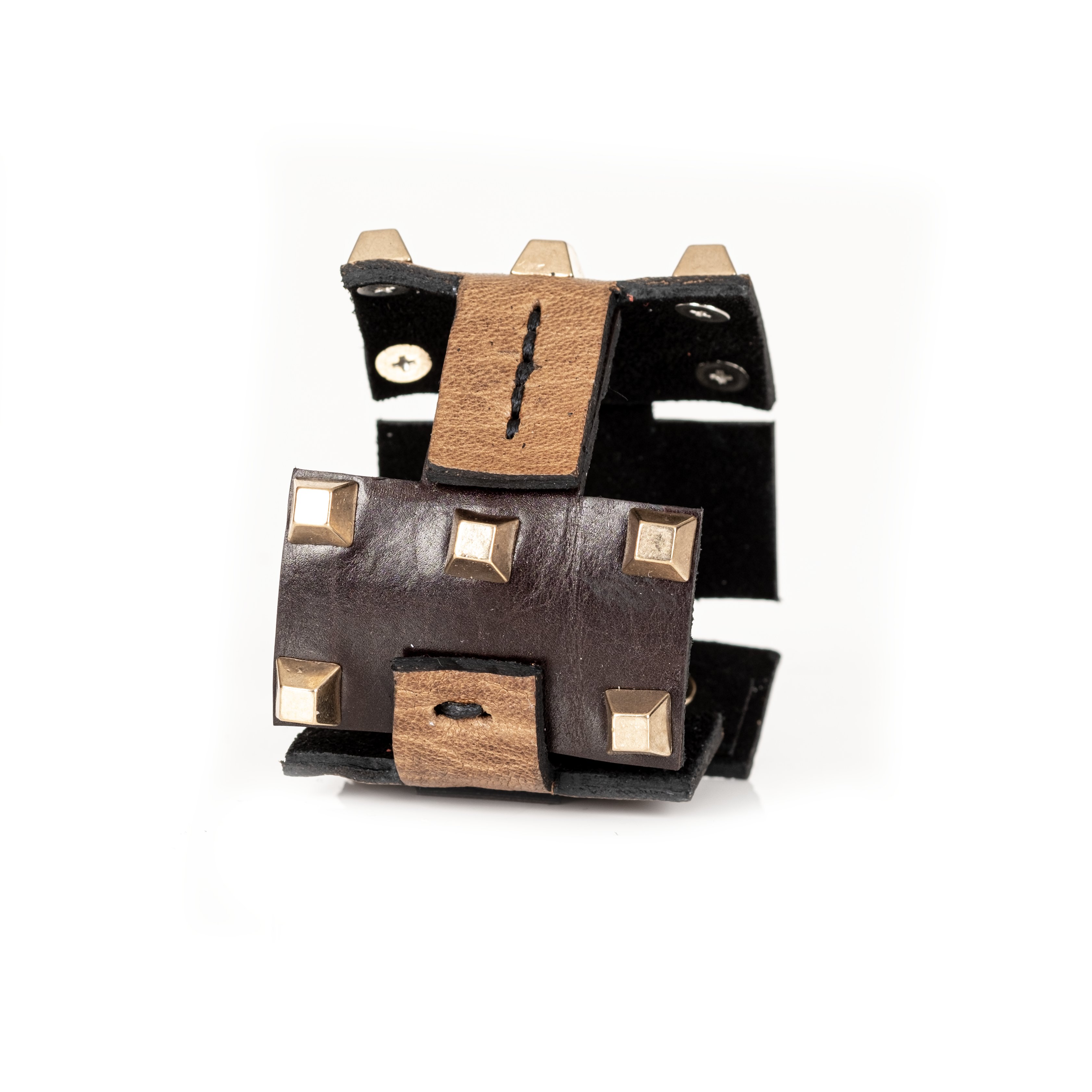 Dominion Cuff Dual-Tone Leather Bracelet with Gold Stud