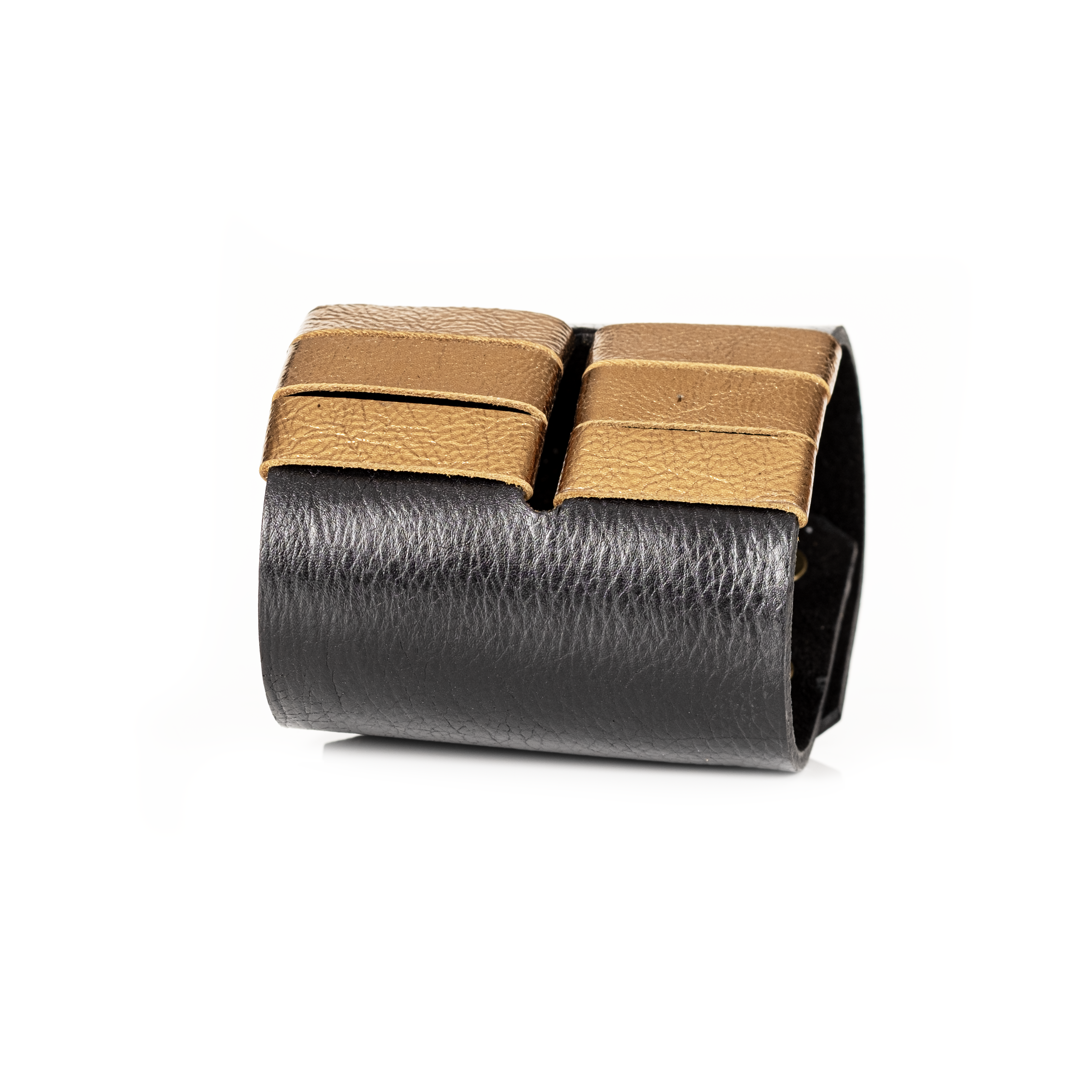 Two Tone Folded Leather Cuff Bracelet Black & Bronze