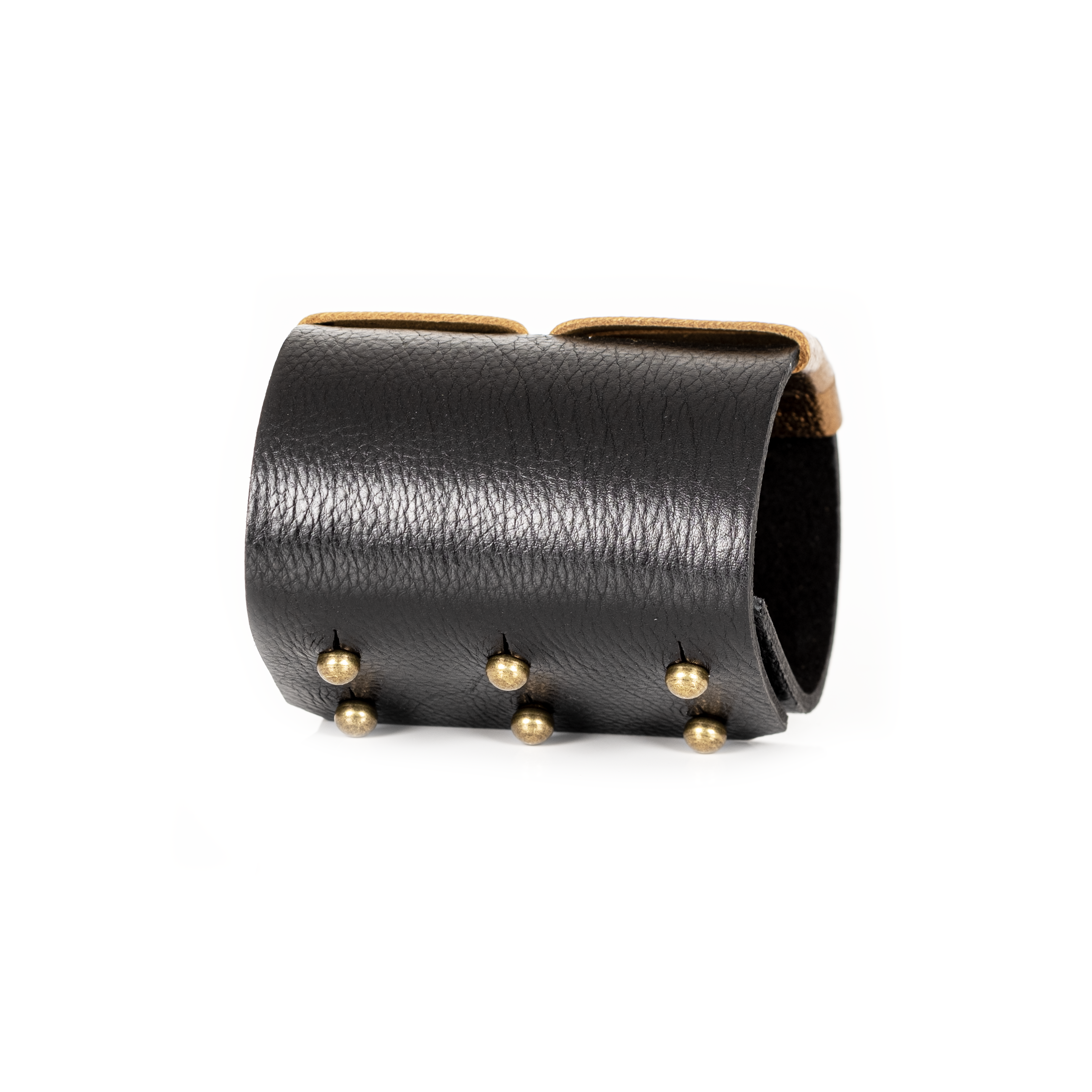 Two Tone Folded Leather Cuff Bracelet Black & Bronze