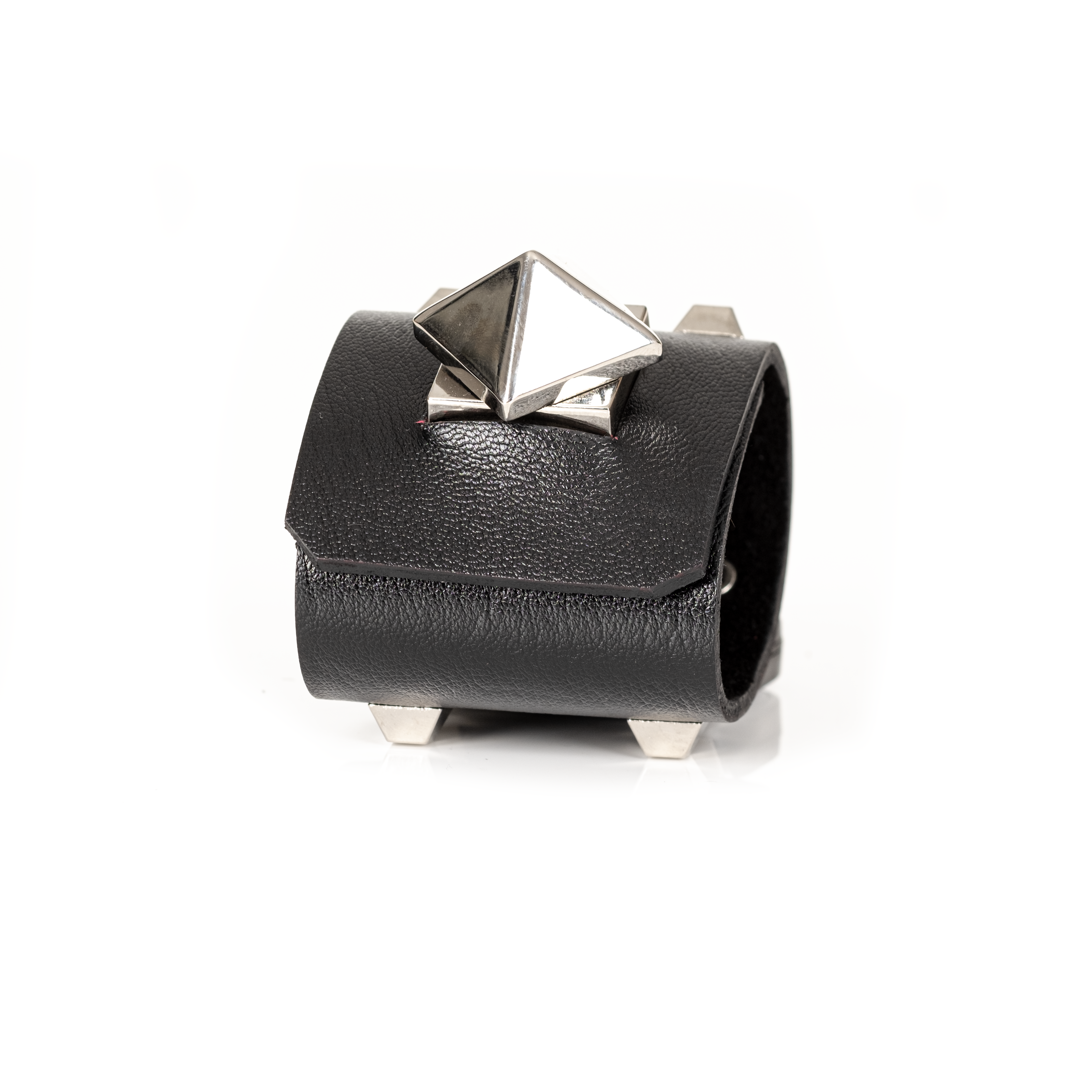 The Apex Black Leather Cuff with Pyramid Studs