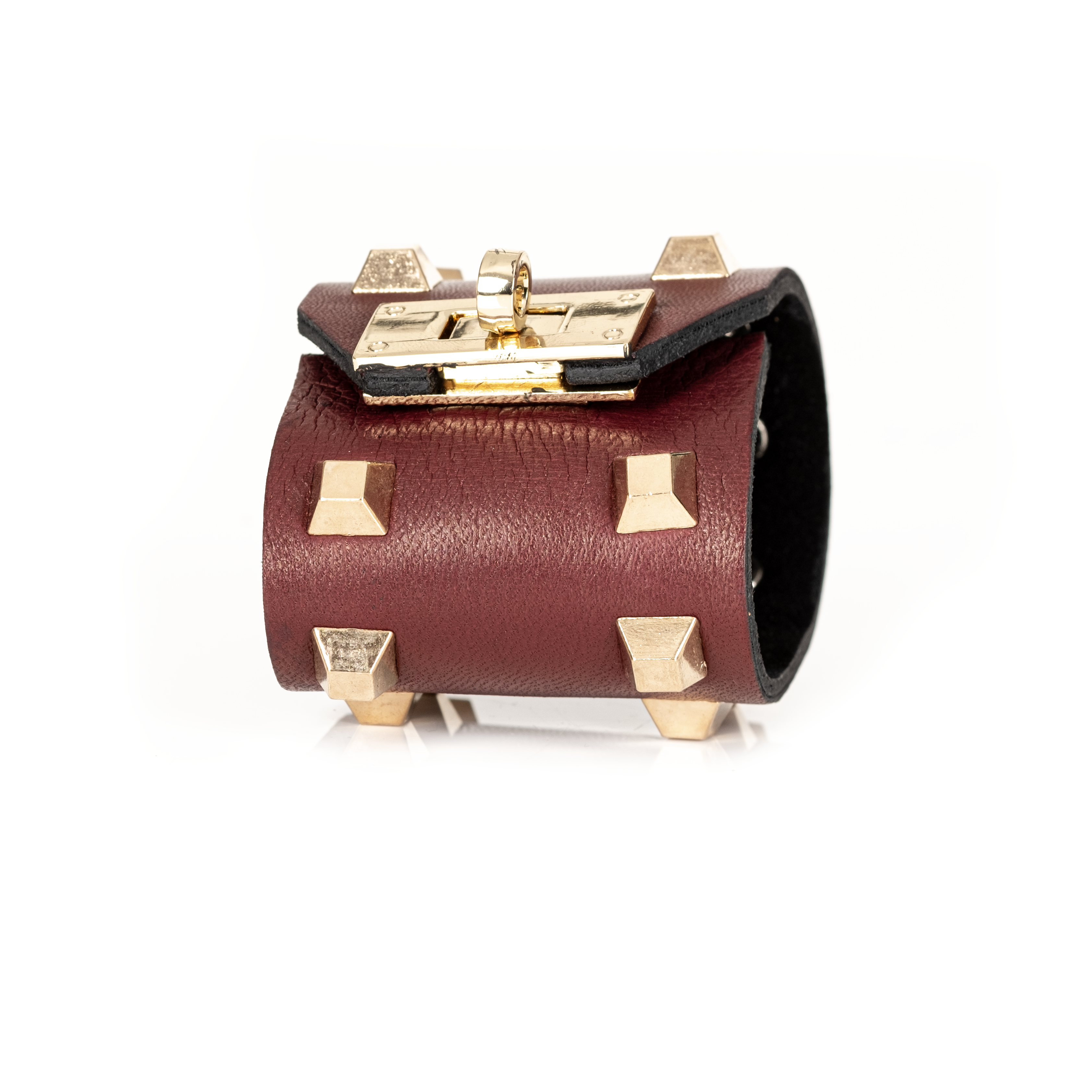 The Monarch Brown Leather Cuff with Gold Studs
