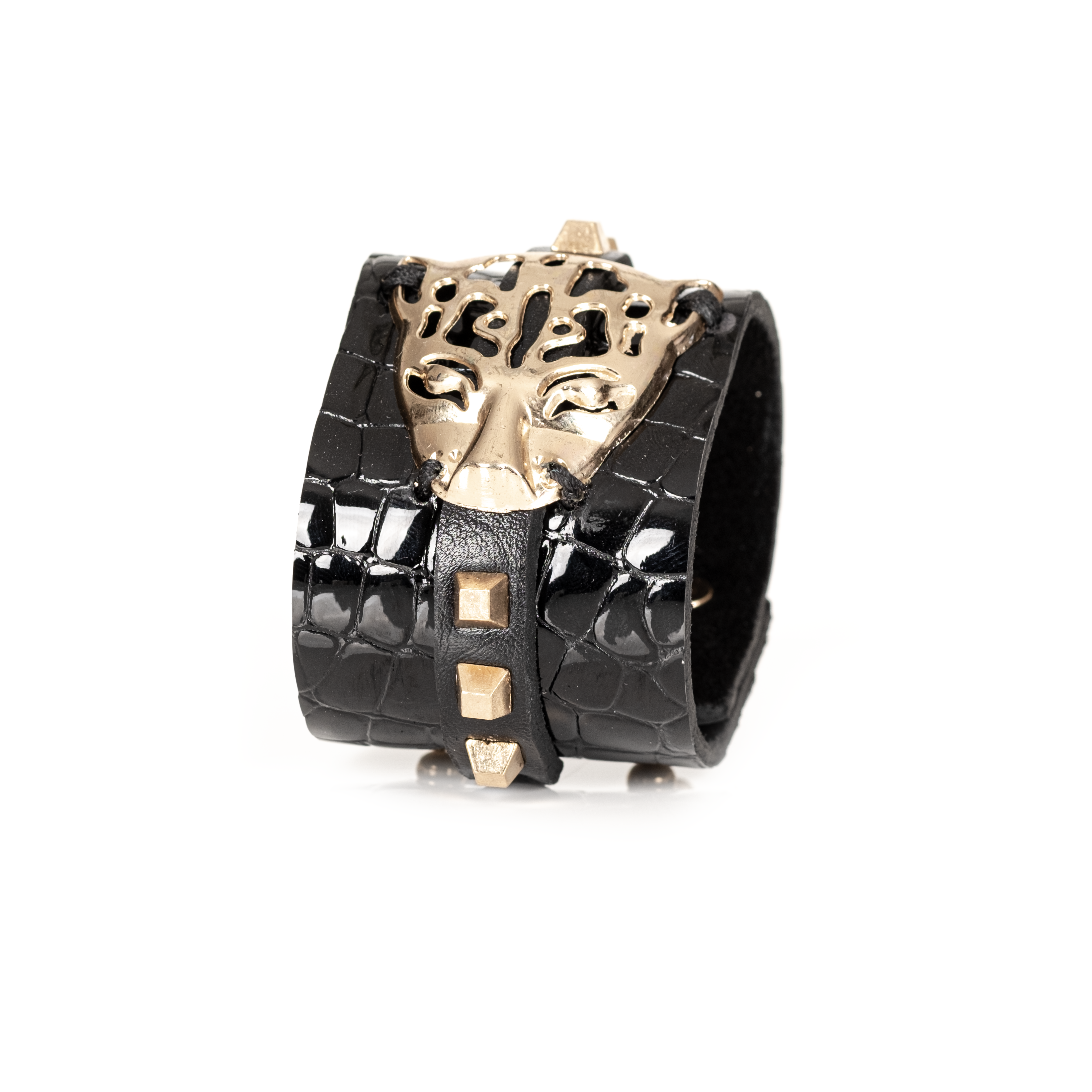 Predator Cuff Black Croc-Embossed Italian Leather Bracelet