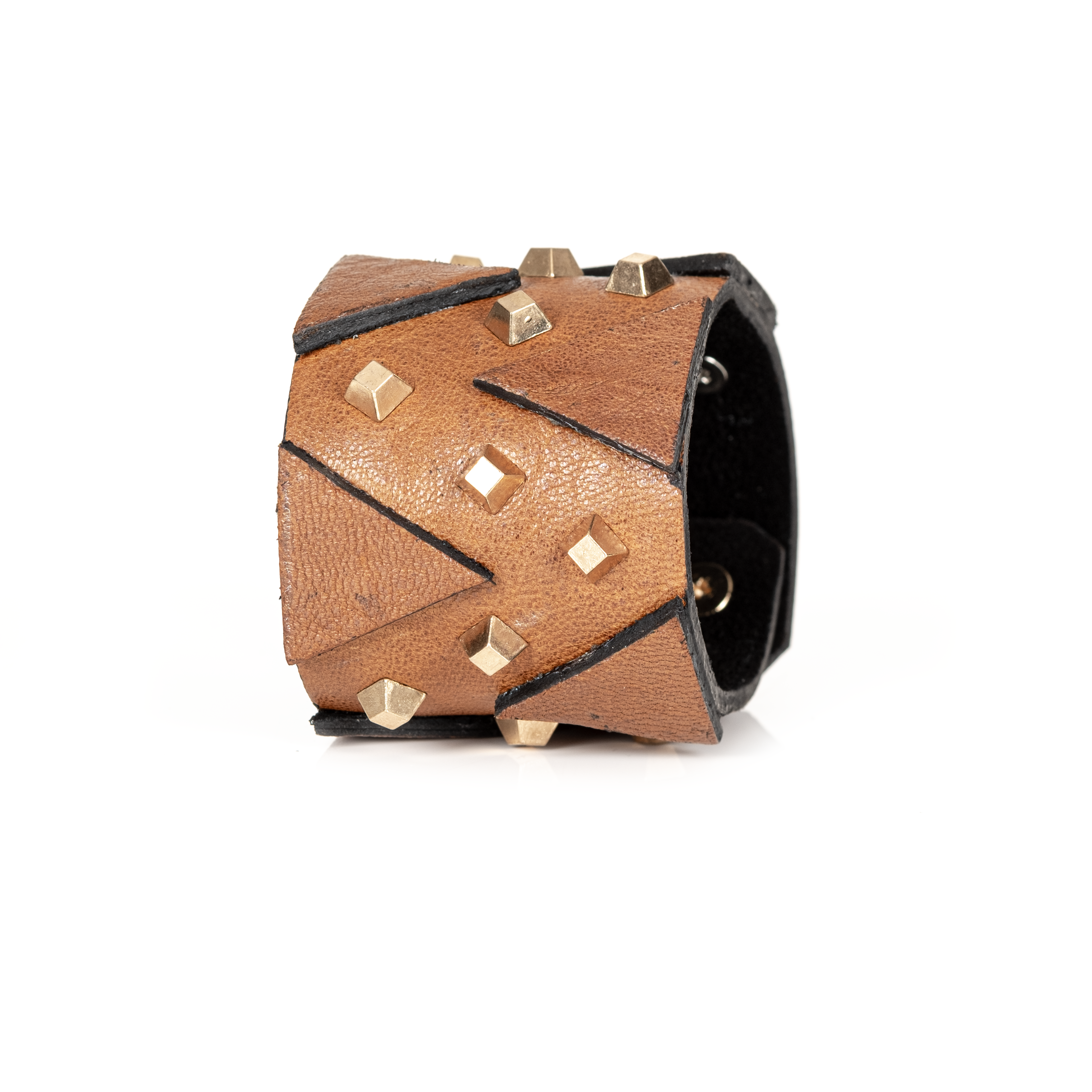 The Vanguard Cuff Sculpted Camel Leather with Gold Studs