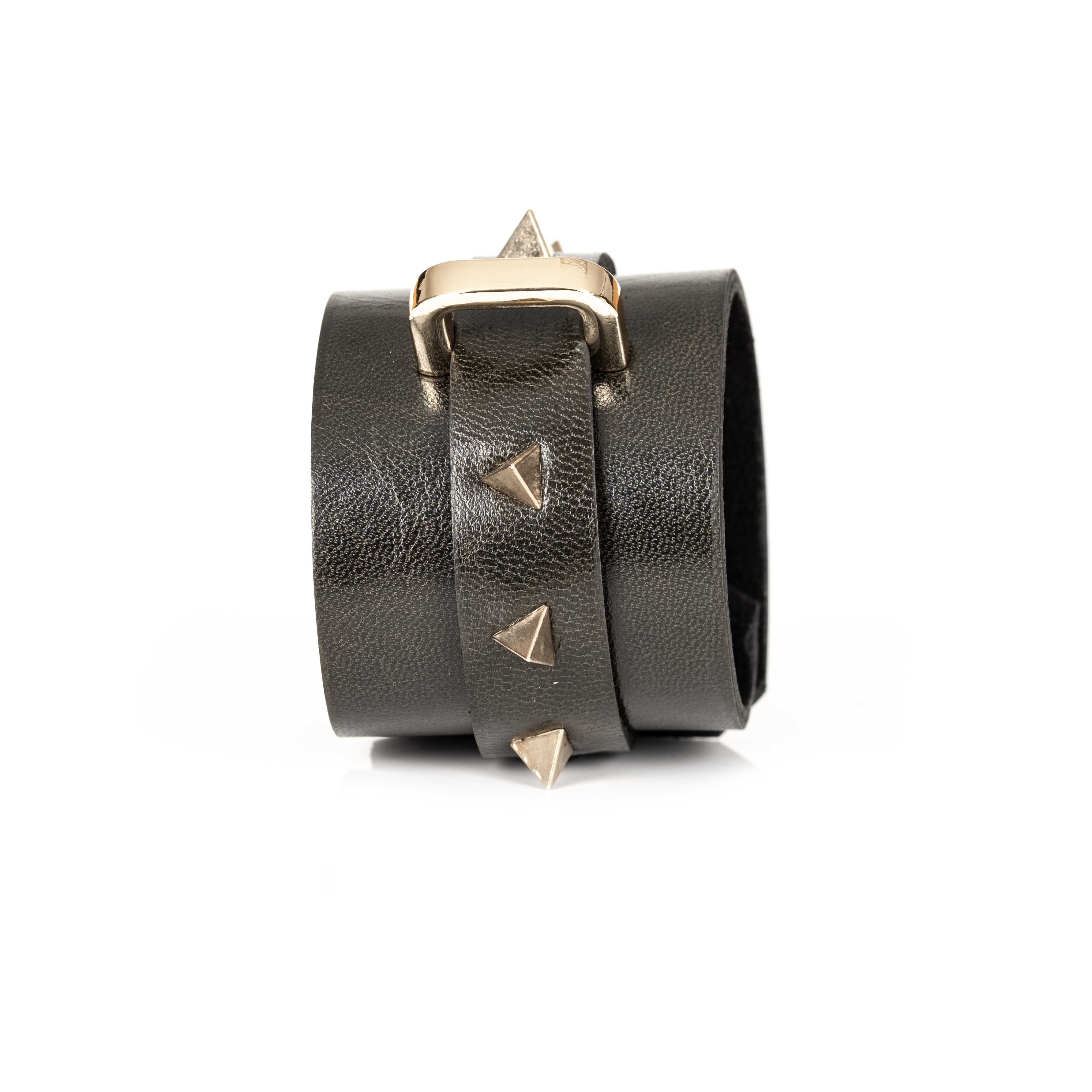 Dominion Cuff Black Italian Leather Bracelet with Pyramid