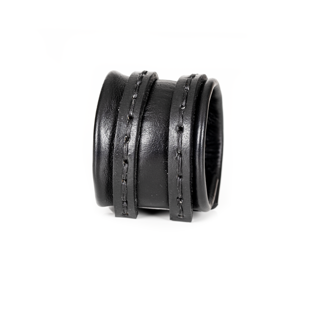 Men’s Black Triple‑Band Padded Leather Cuff Dual Stitched