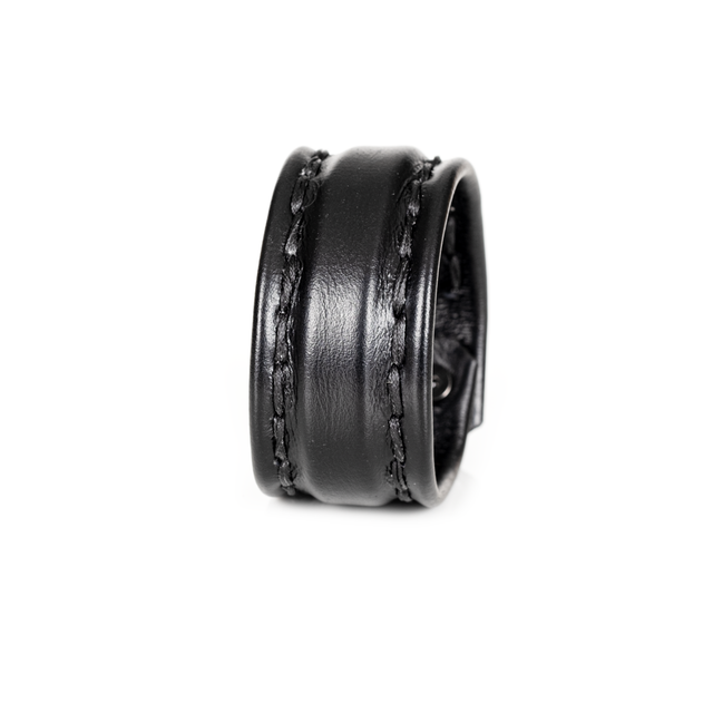 Men’s Black Padded Channel Leather Cuff Dual Stitch Detail