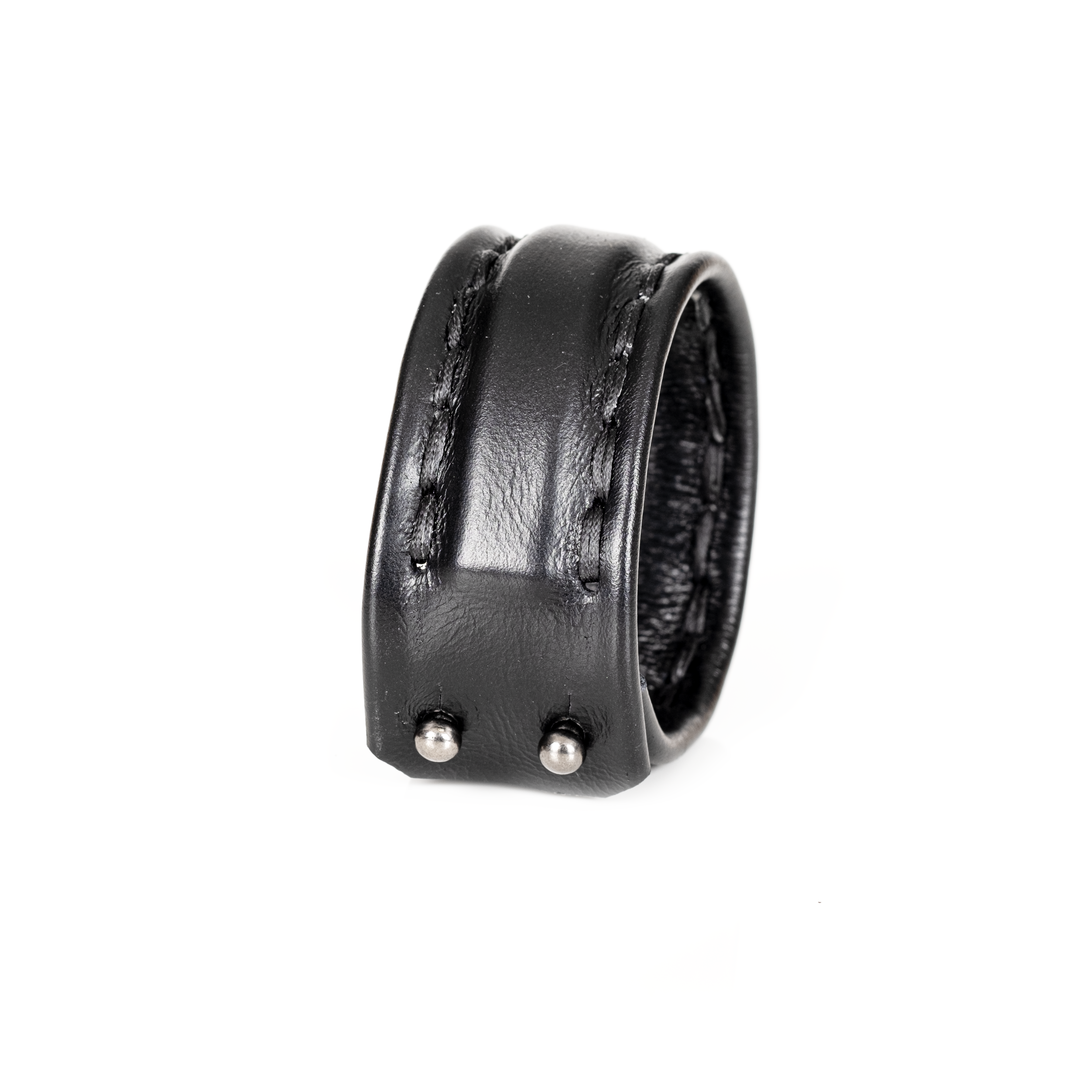 Men’s Black Padded Channel Leather Cuff Dual Stitch Detail