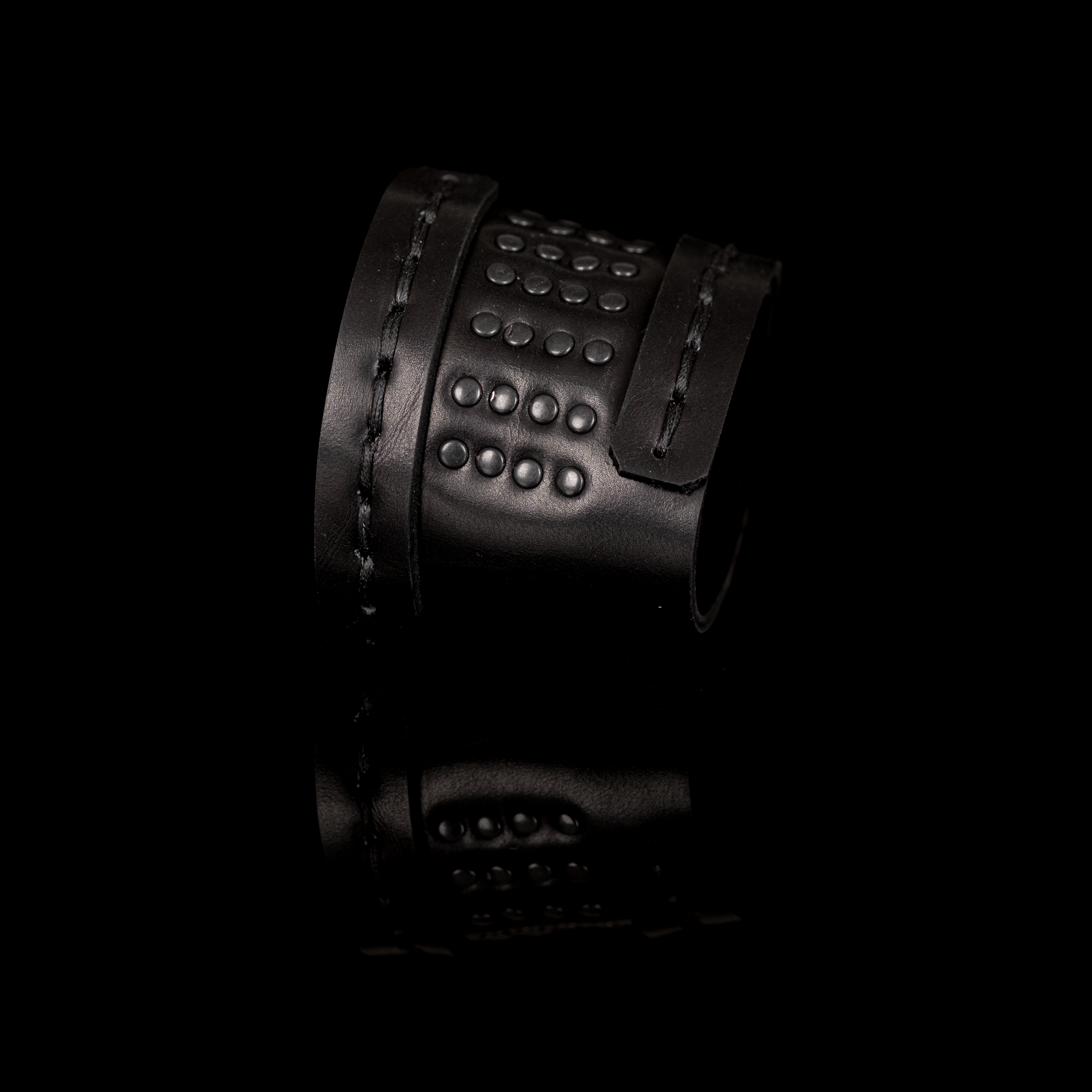 Men’s Wide Black Leather Studded Cuff Bracelet