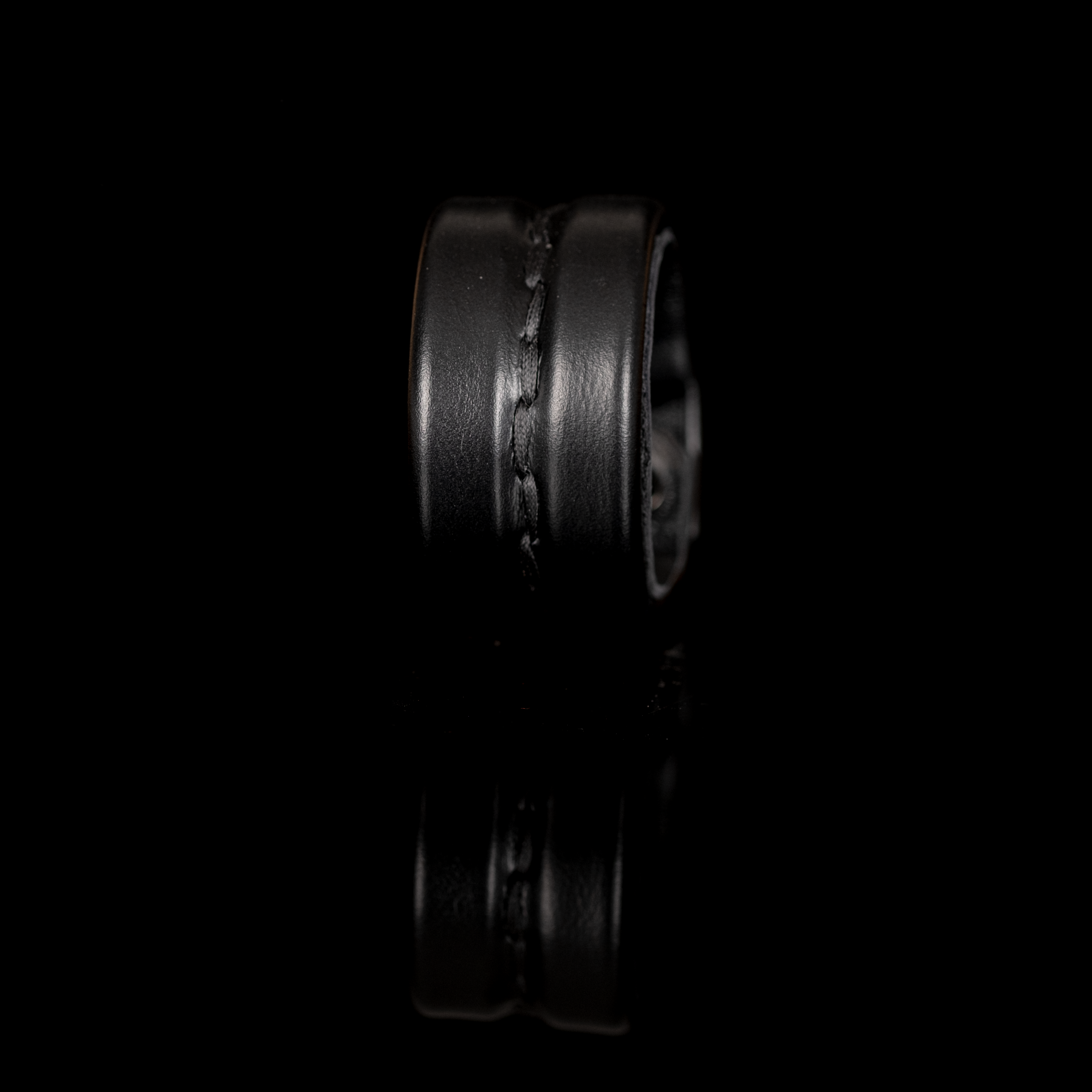 Men’s Black Padded Leather Cuff Center Stitch Channel