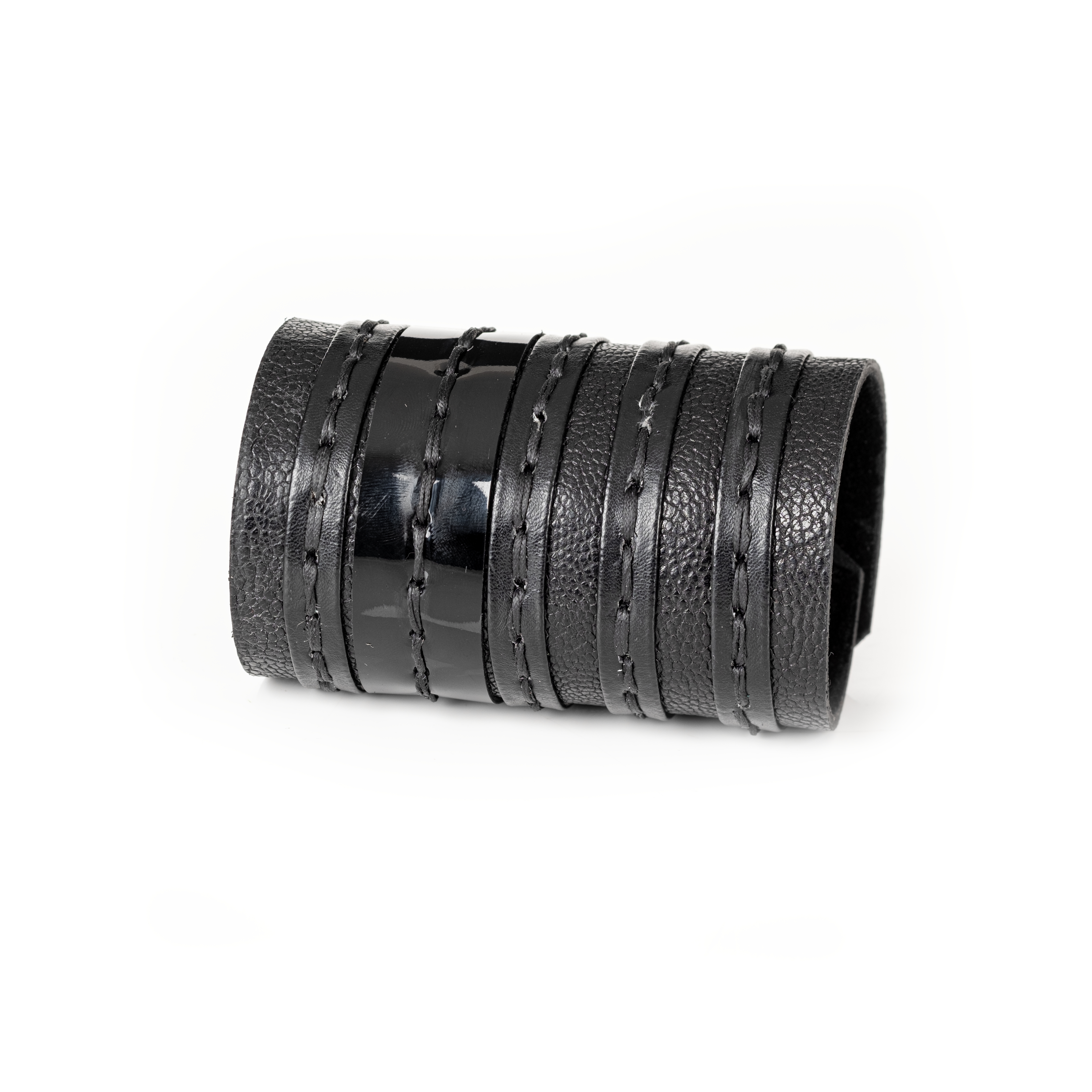 Ribbed Noir Leather Cuff Handcrafted Layered Black
