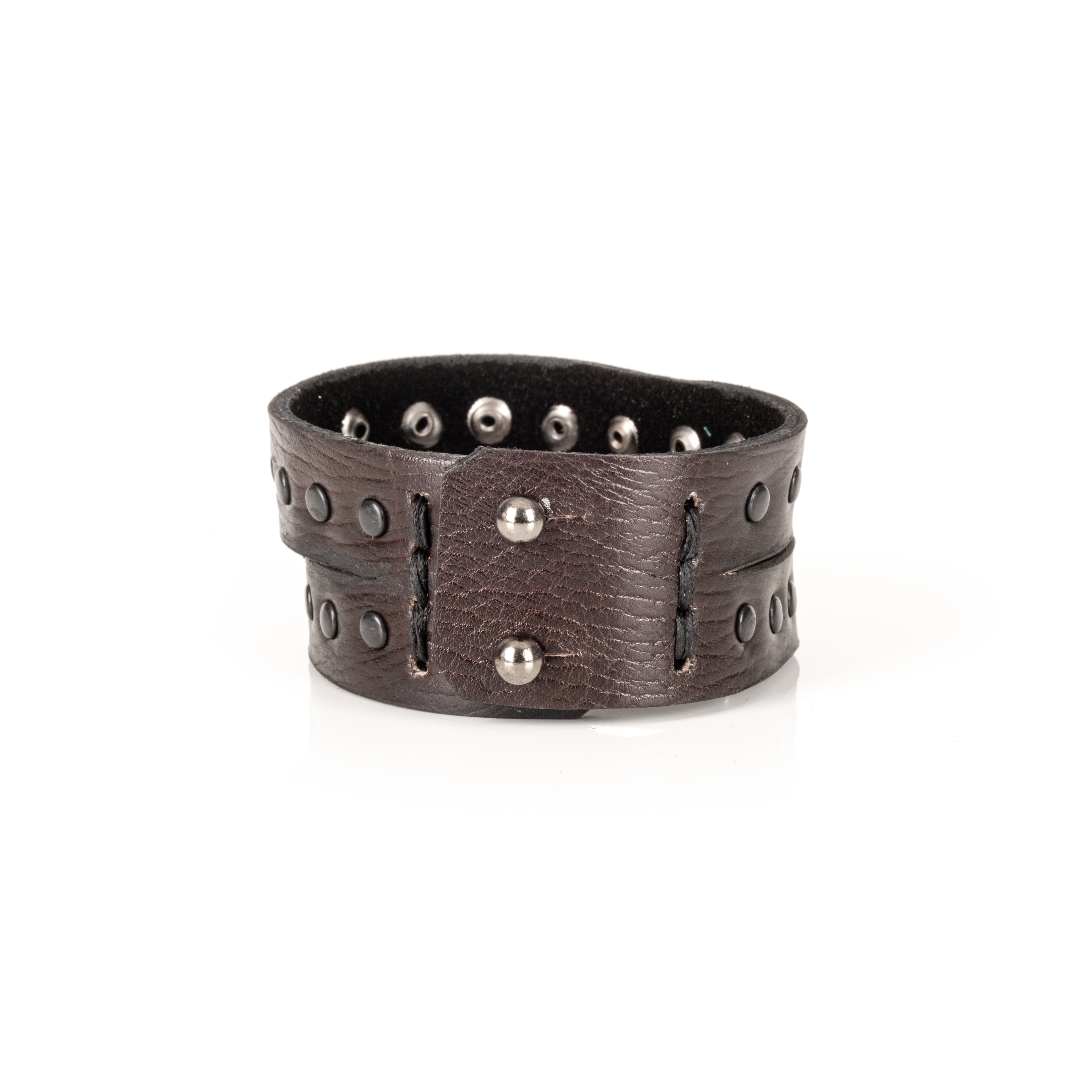 Iron Edge Leather Cuff Handcrafted Black Studded Men’s Cuff