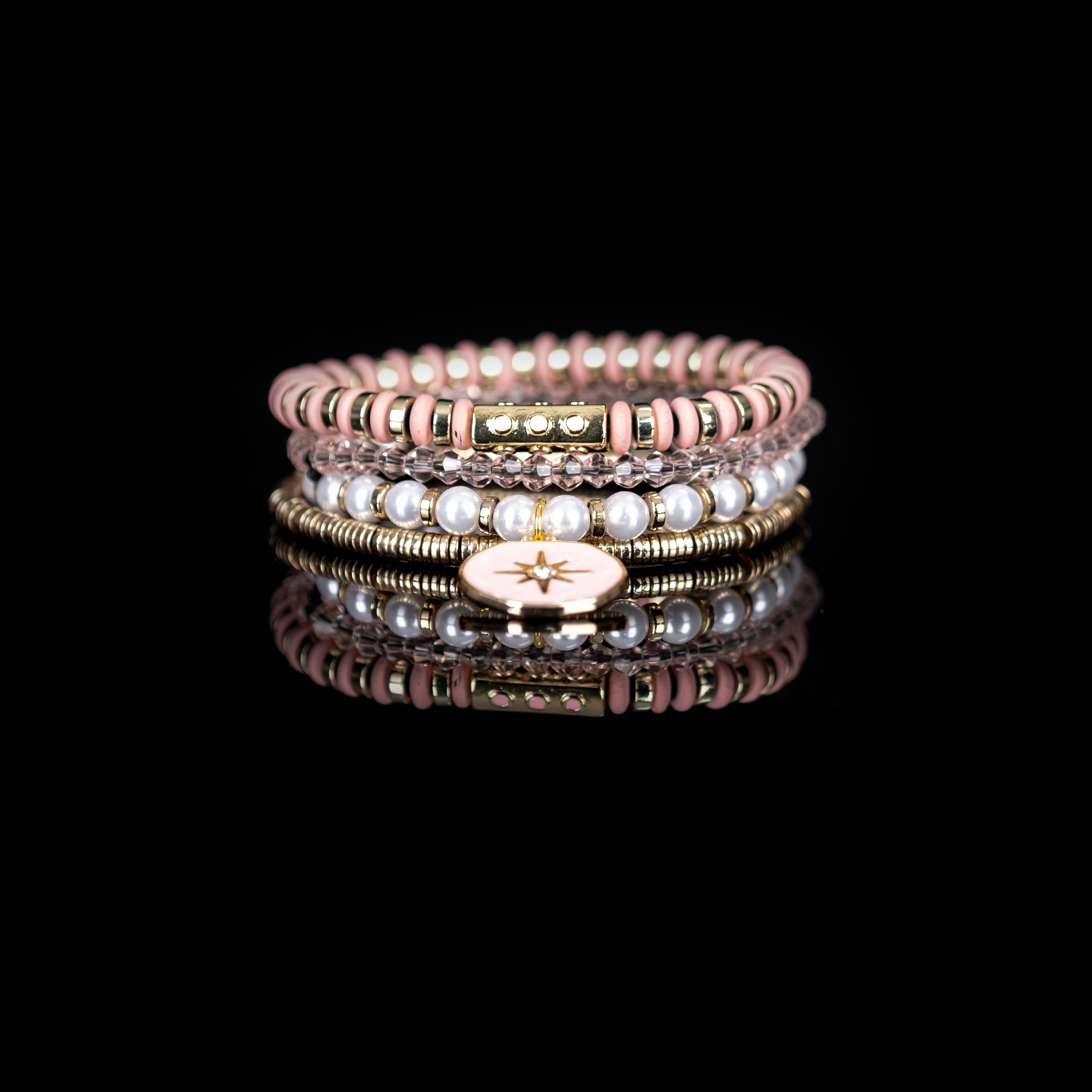The Blush Star Pink & Pearl Layered Bracelet Set
