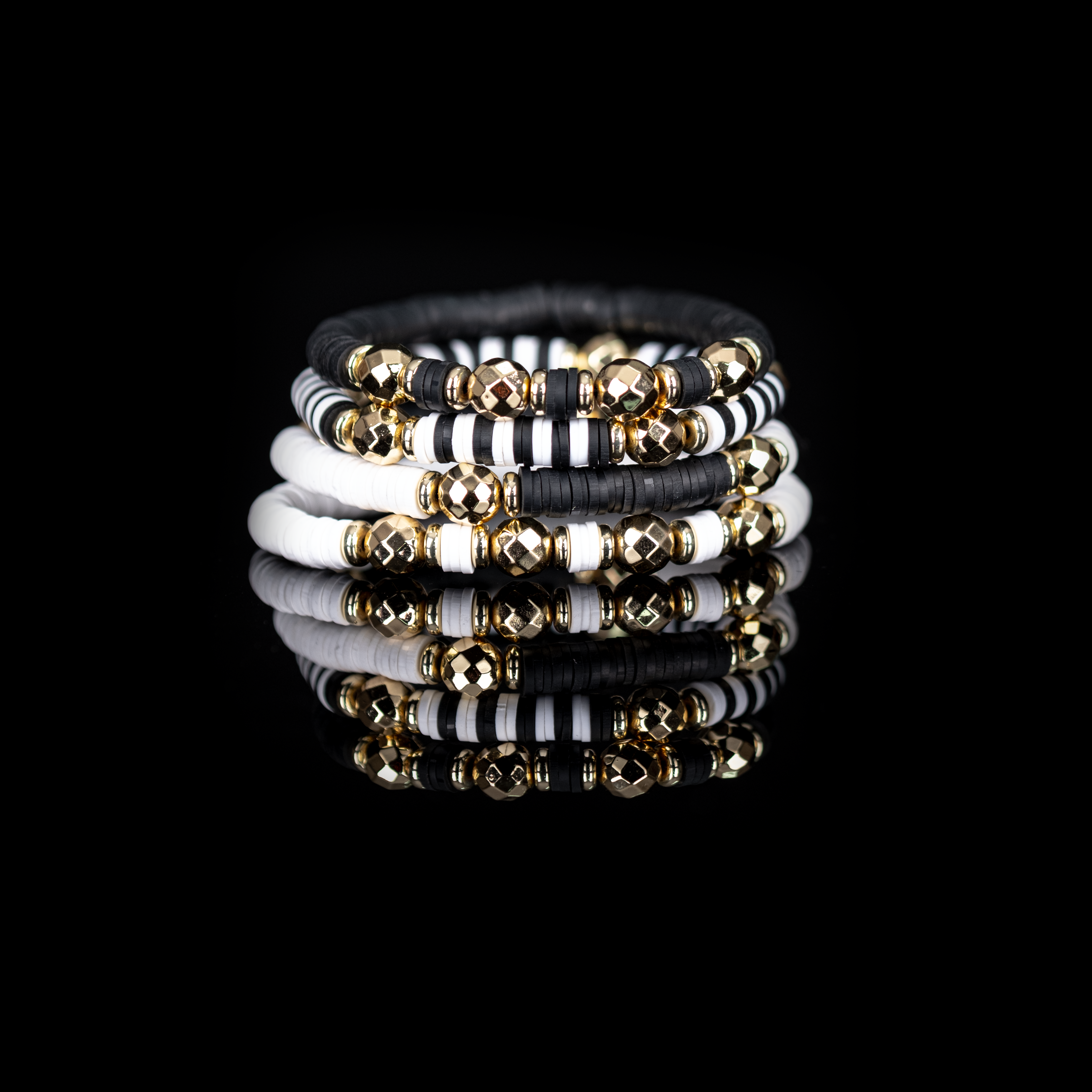 The Monochrome Muse Black, White & Gold Layered Bracelet Set