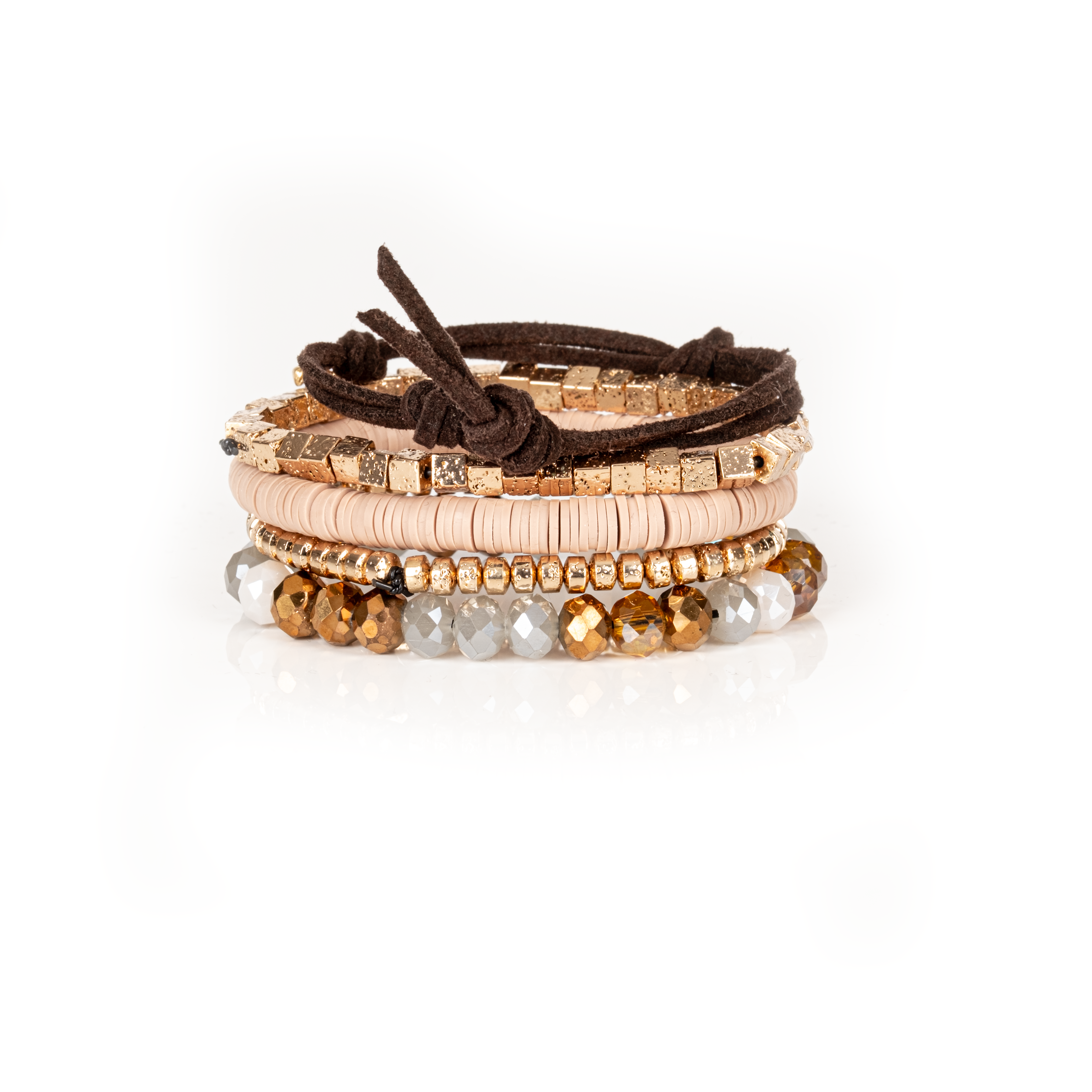 The Autumn Whisper Beaded Bracelet Set with Leaf Charm