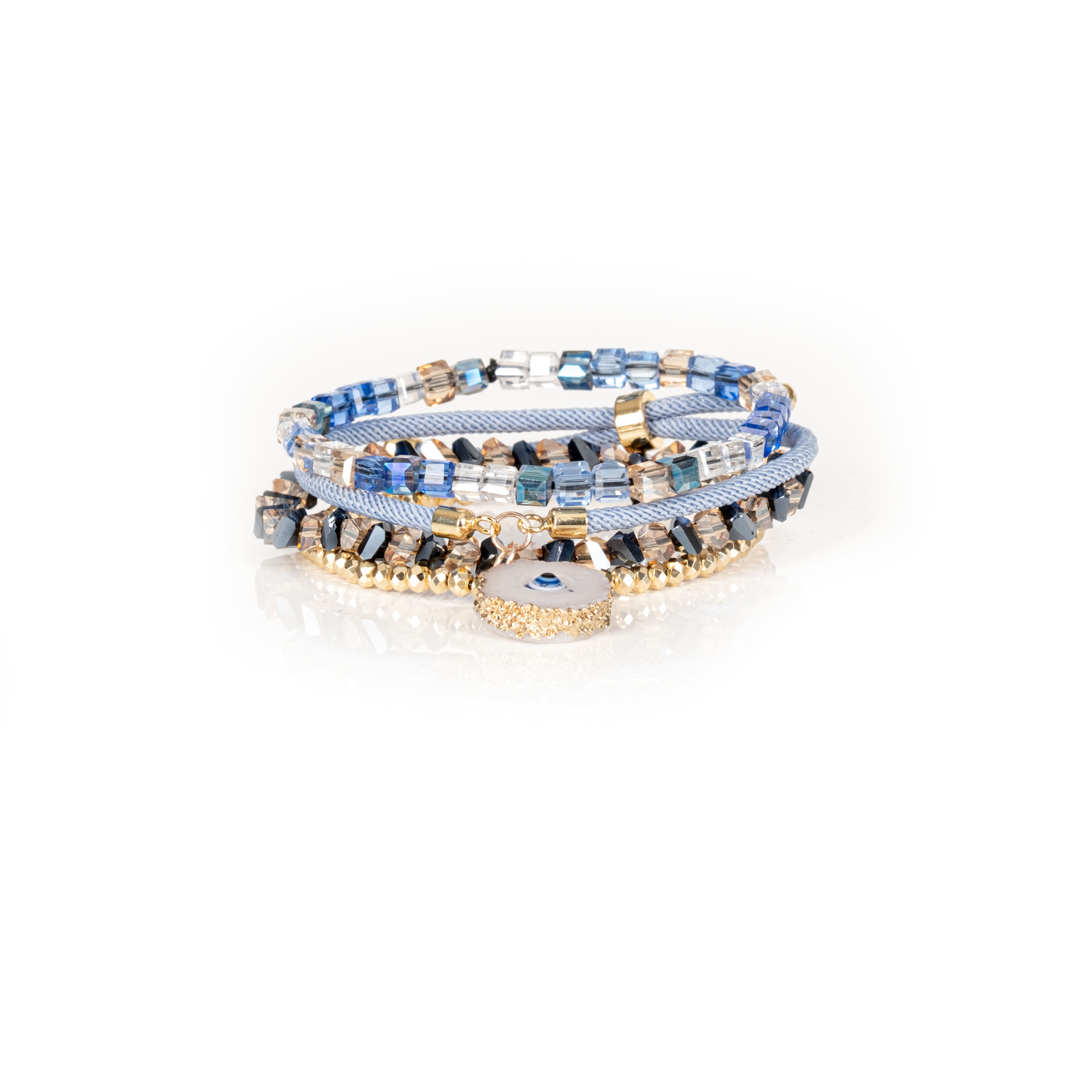 The Ocean Muse Blue Crystal & Evil Eye Layered Bracelet Set