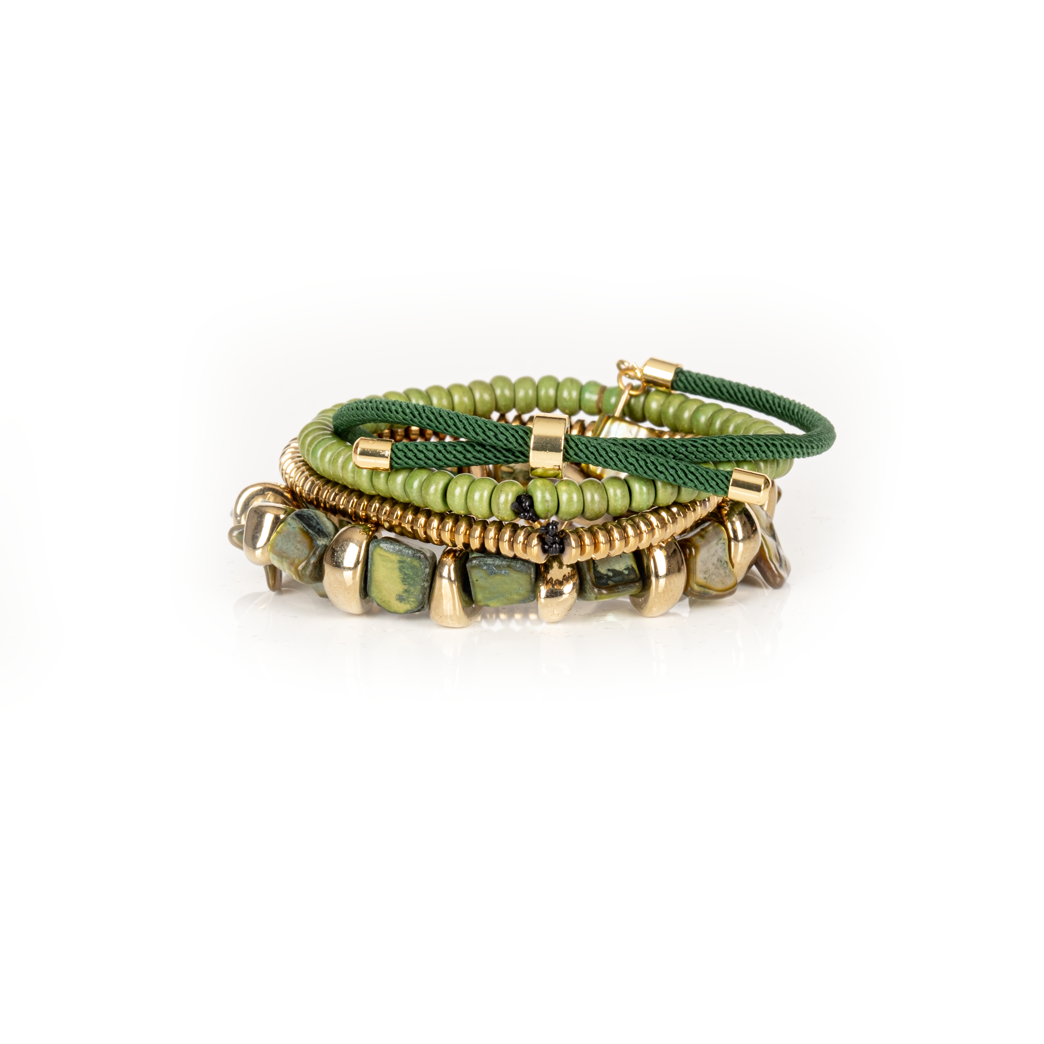 The Verde Spirit Green Stone & Gold Layered Bracelet Set