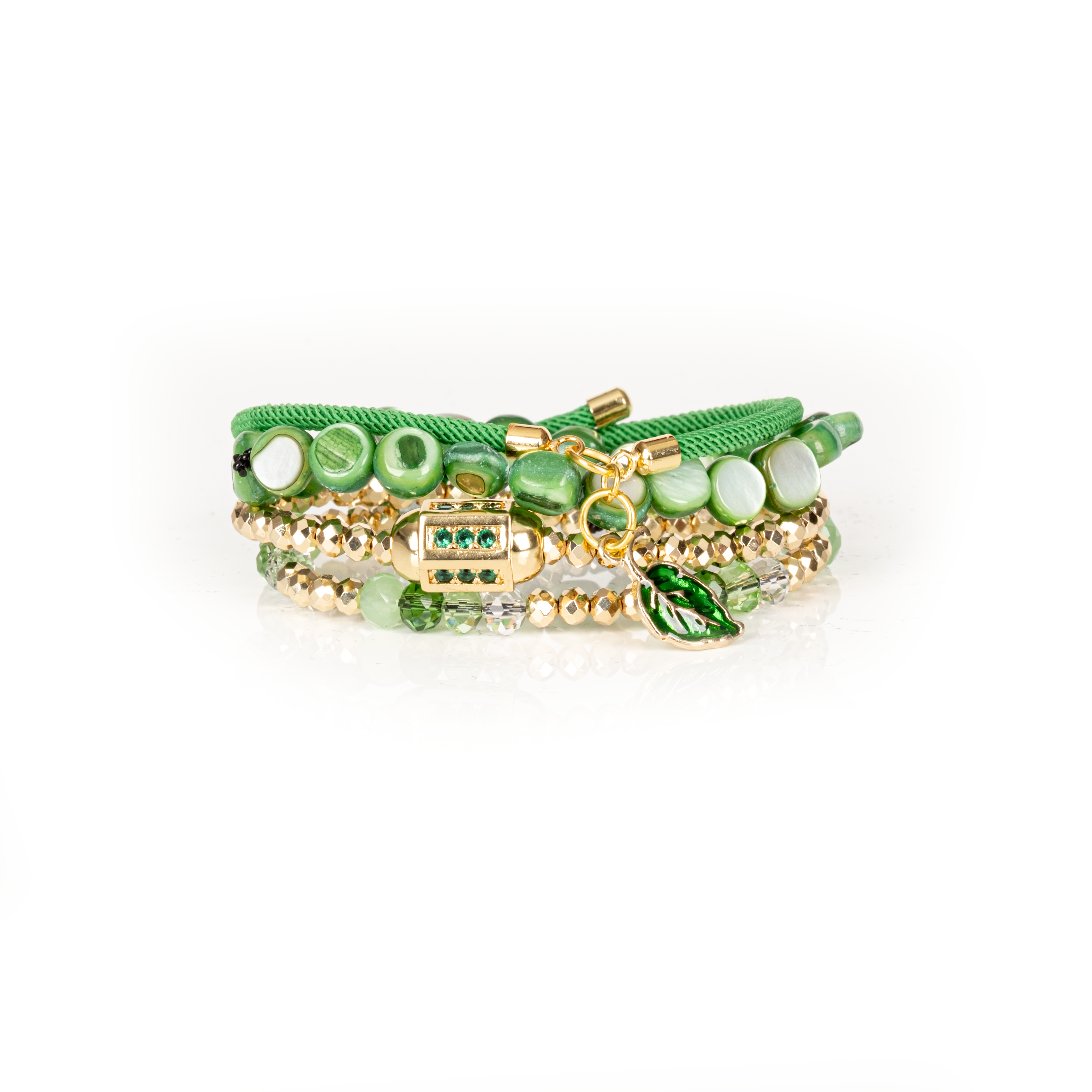 The Emerald Whisper Green & Gold Beaded Bracelet Set