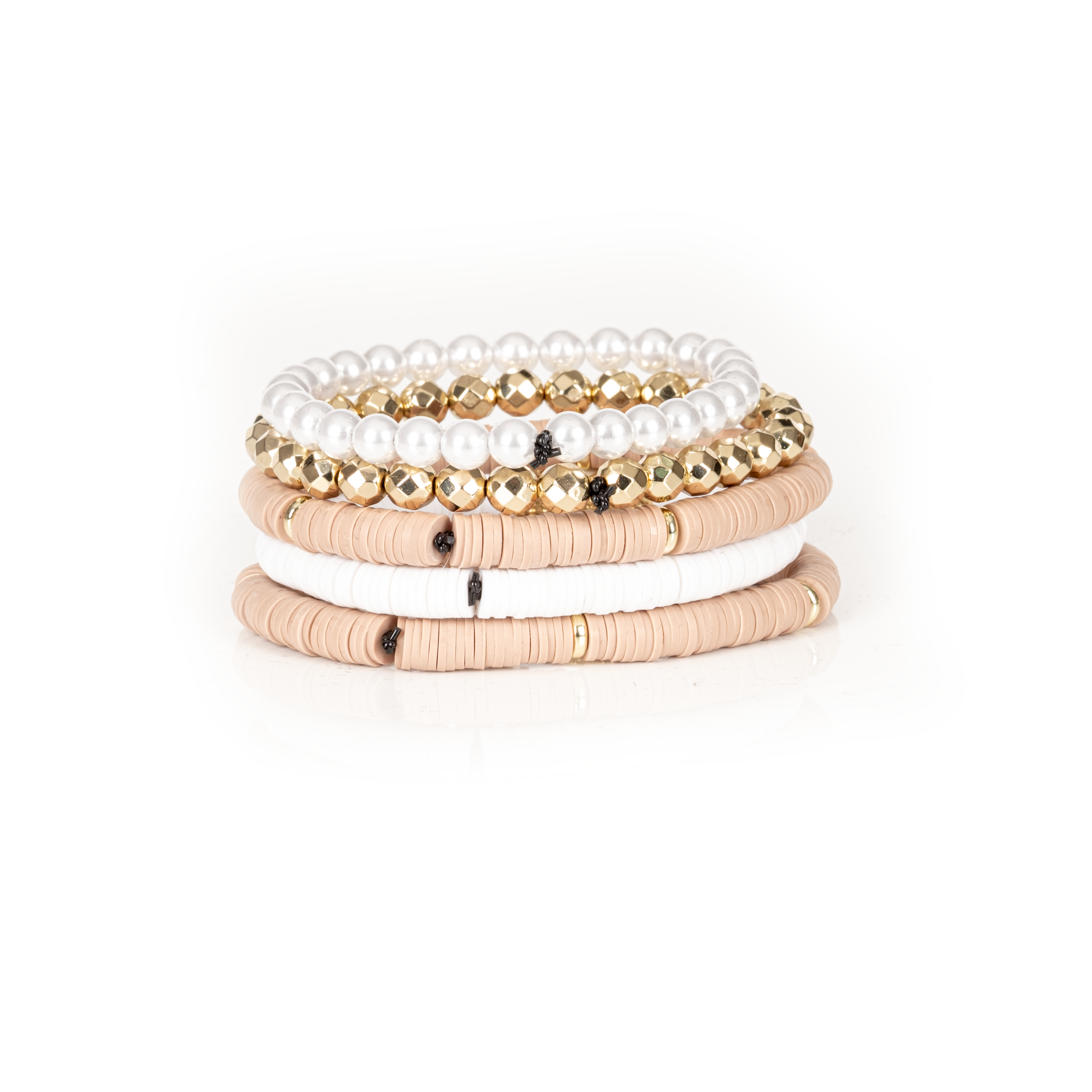 The Soft Glow Nude, White & Gold Layered Bracelet Set