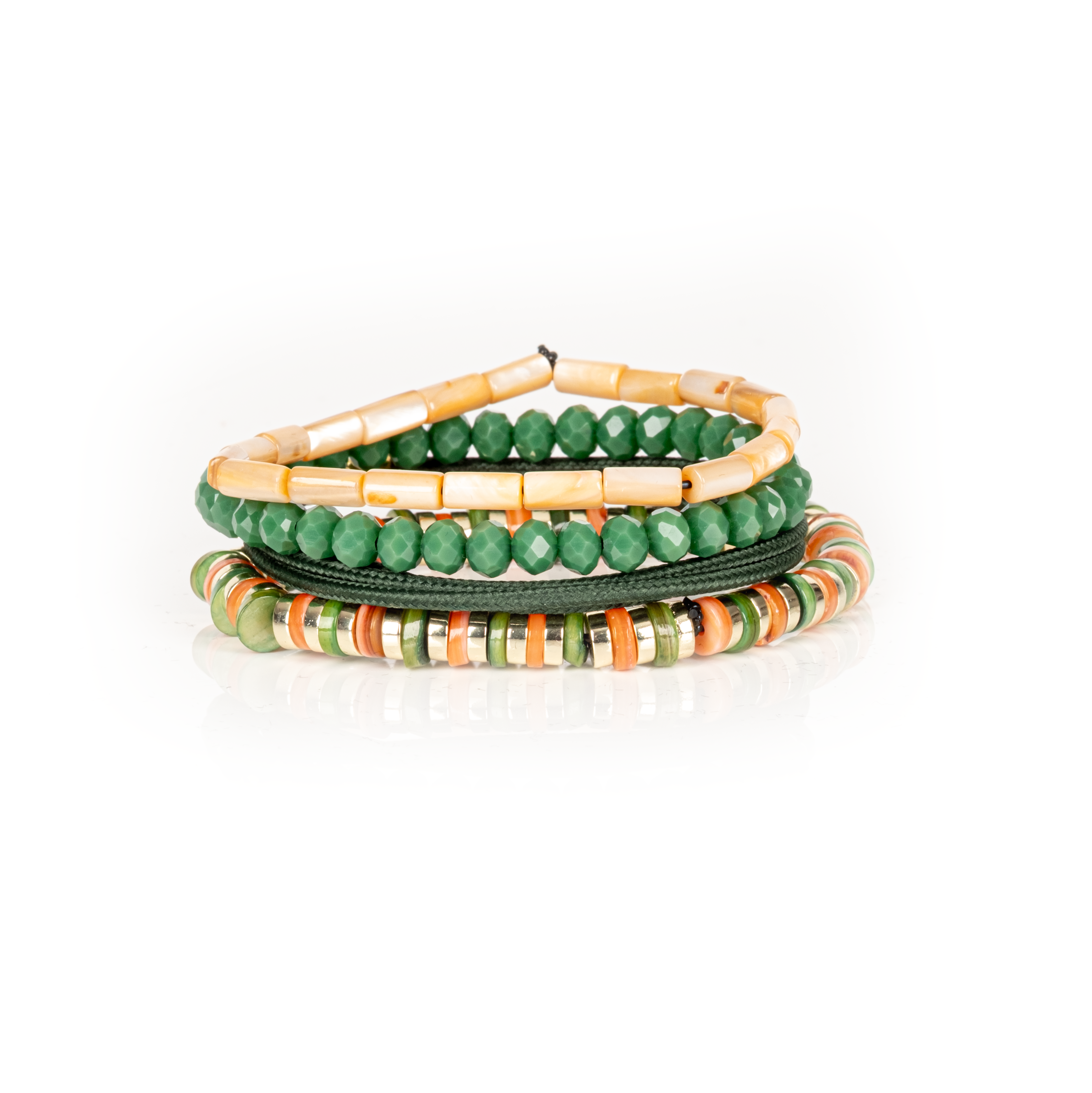 The Earthlight Green & Amber Layered Bracelet Set