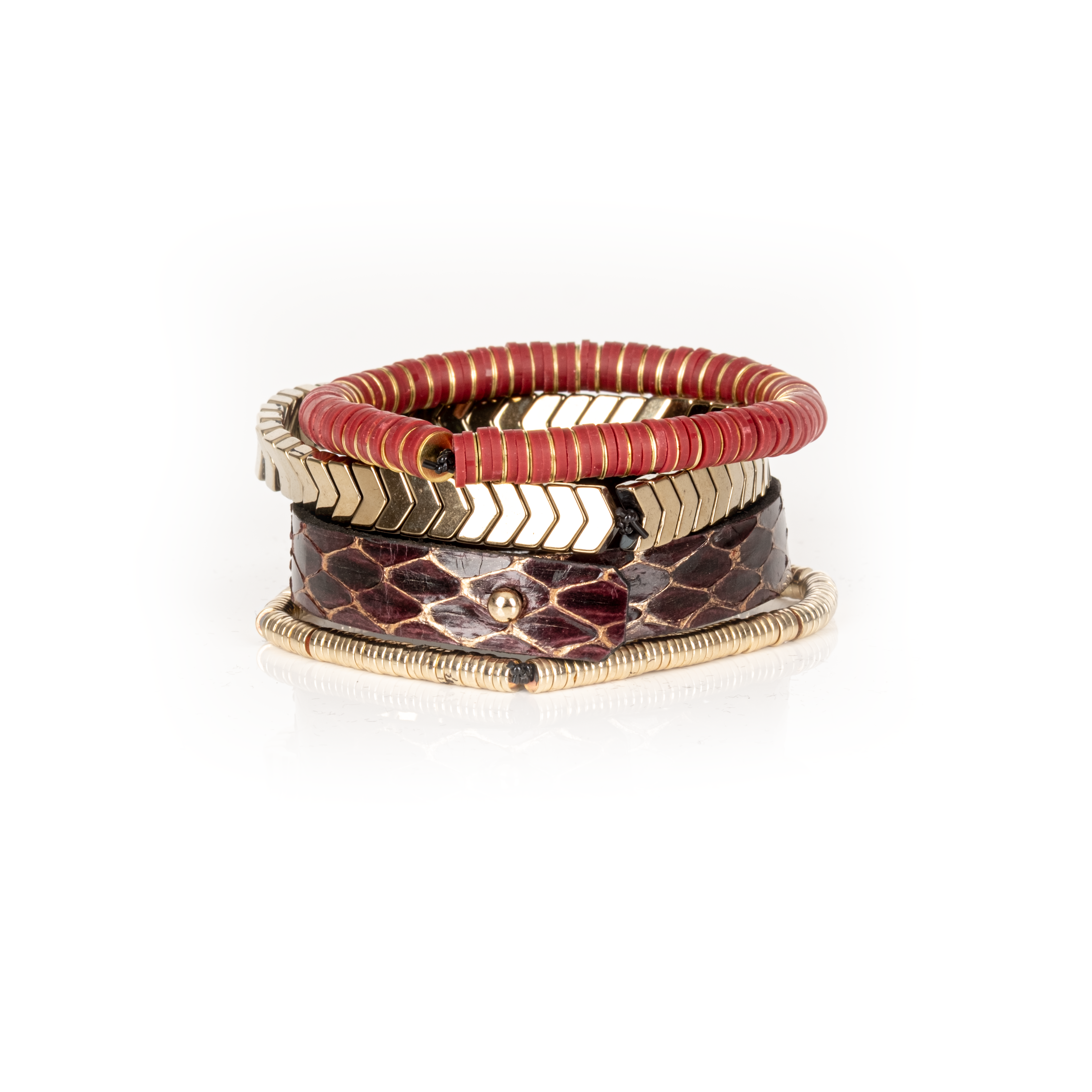 The Ember Trail Red, Gold & Brown Layered Bracelet Set