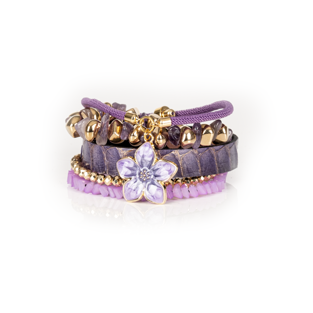 Violet Bloom Amethyst & Gold Bracelet Set