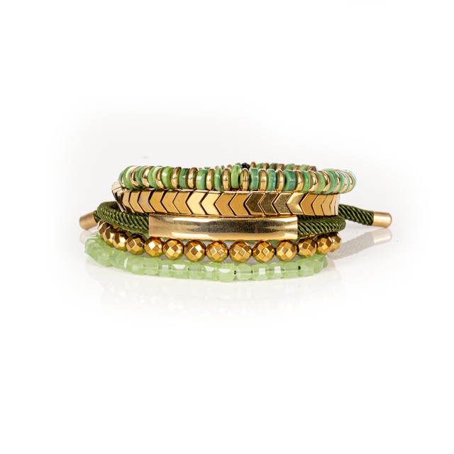Emerald Chain Stack Bracelet Green & Gold Luxury Beaded Set