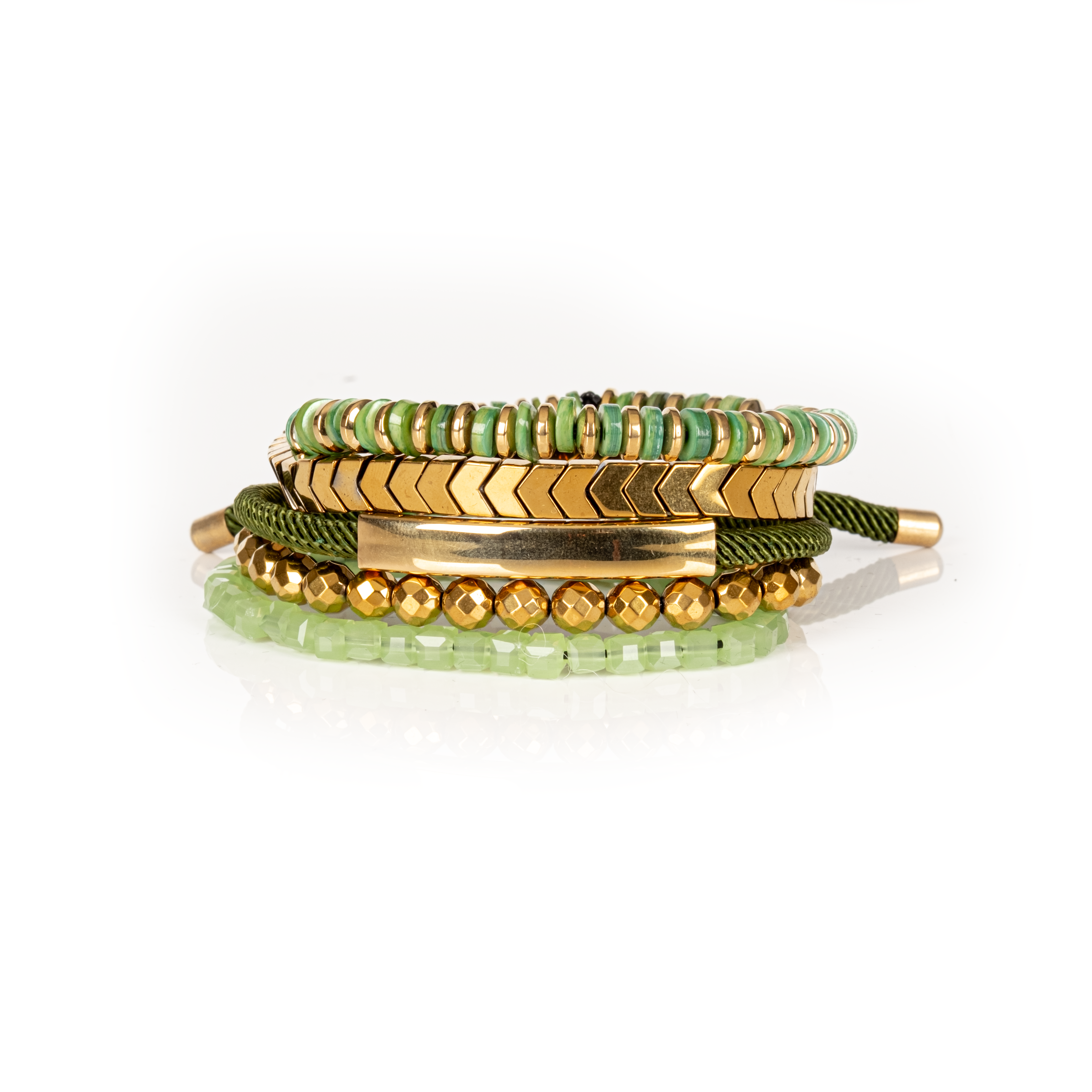 Emerald Chain Stack Bracelet Green & Gold Luxury Beaded Set