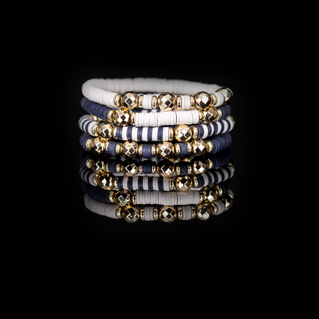 Layered Bead Stack Bracelet Navy Structure Gold