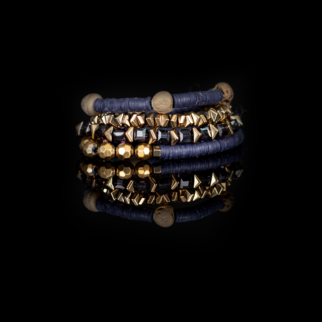 Layered Bead Stack Bracelet Midnight Gold