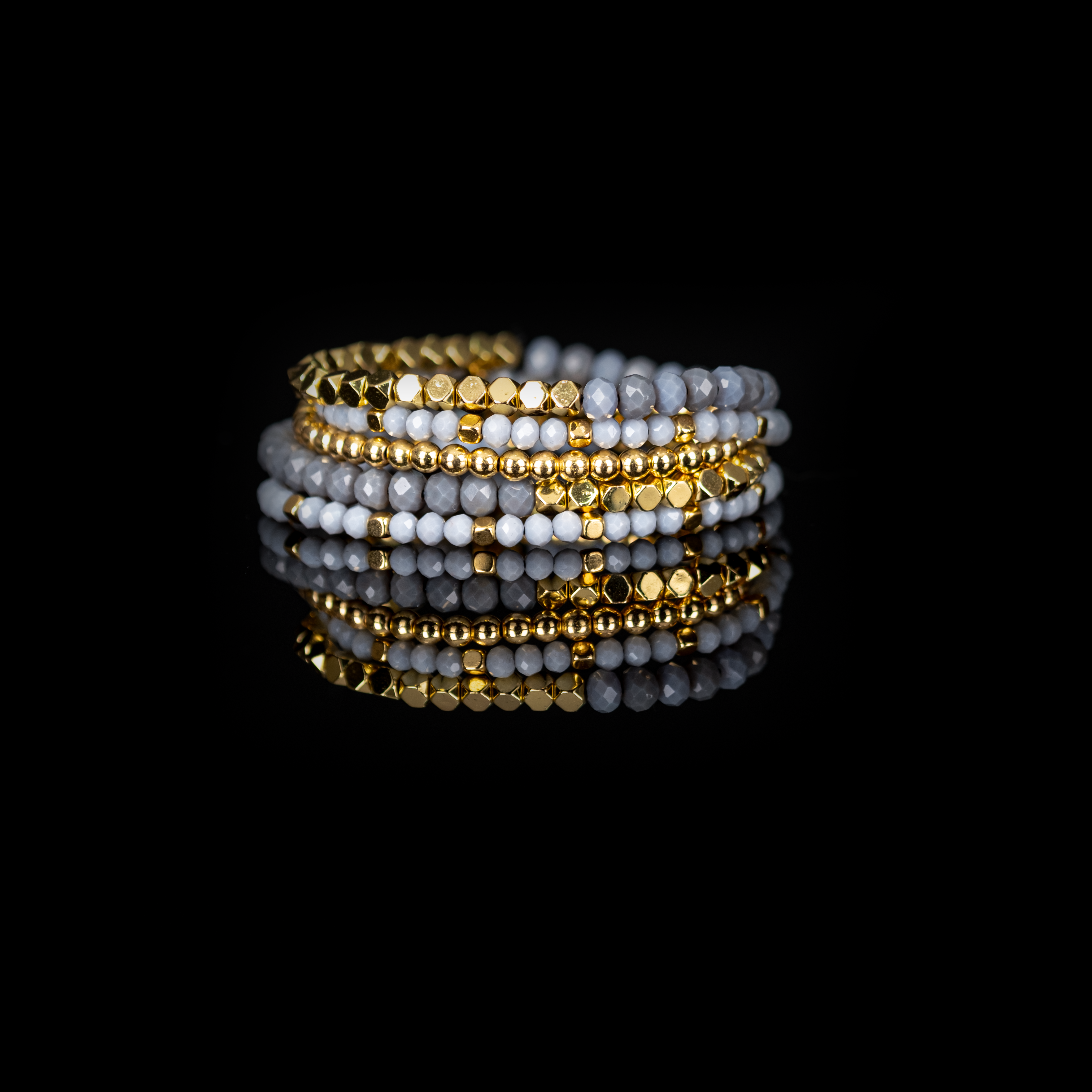 Layered Bead Stack Bracelet Grey Mist Gold