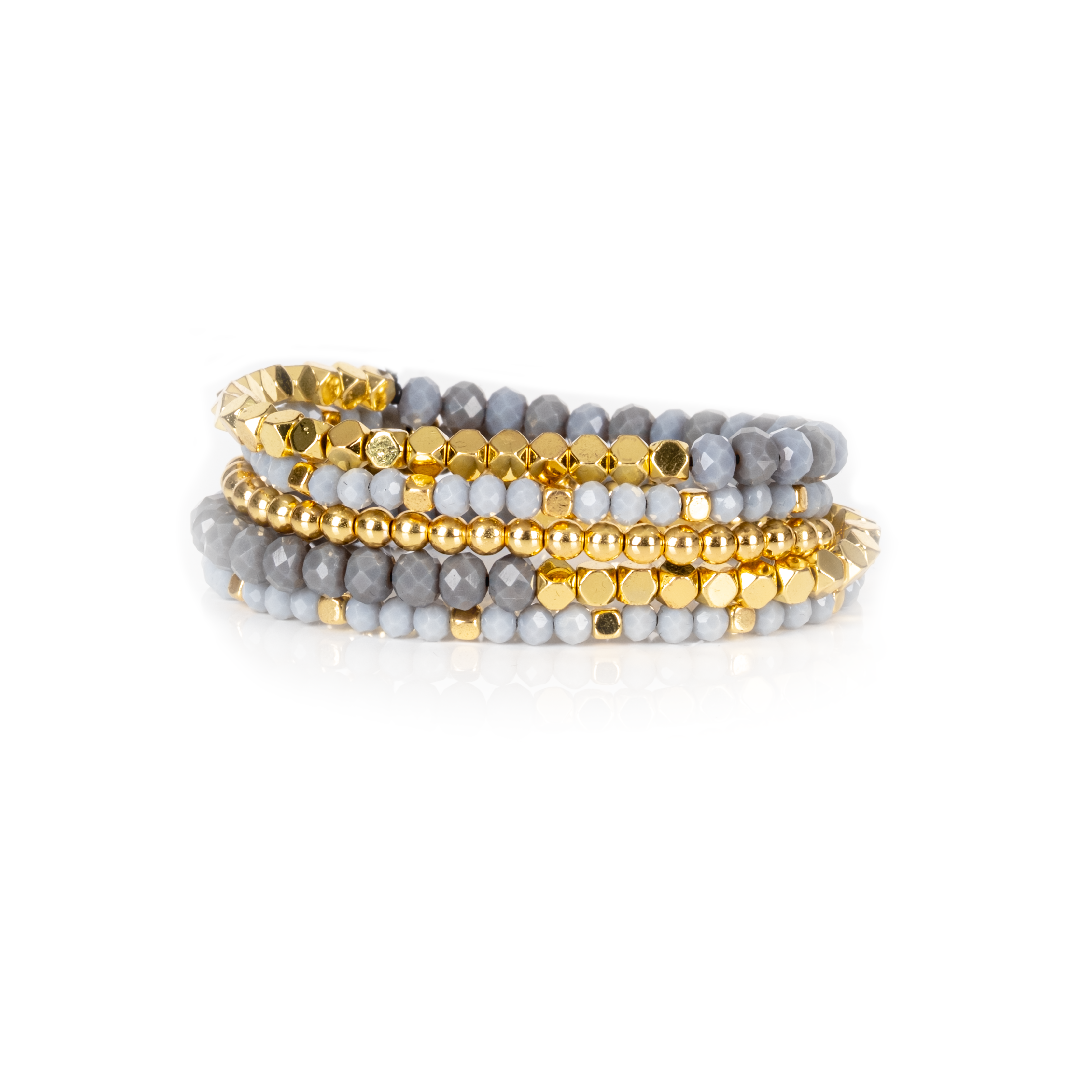 Layered Bead Stack Bracelet Grey Mist Gold