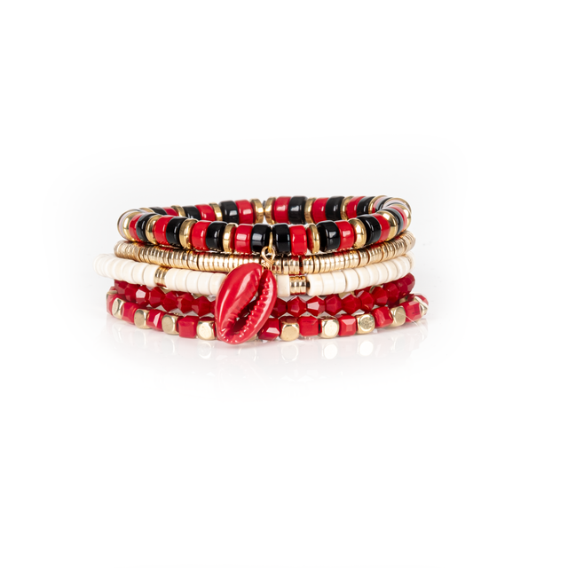 Layered Bead Stack Bracelet Red Ritual