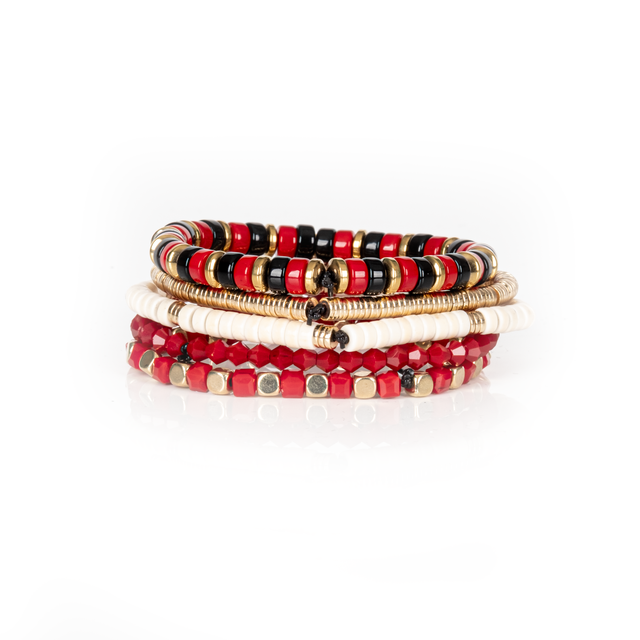Layered Bead Stack Bracelet Red Ritual