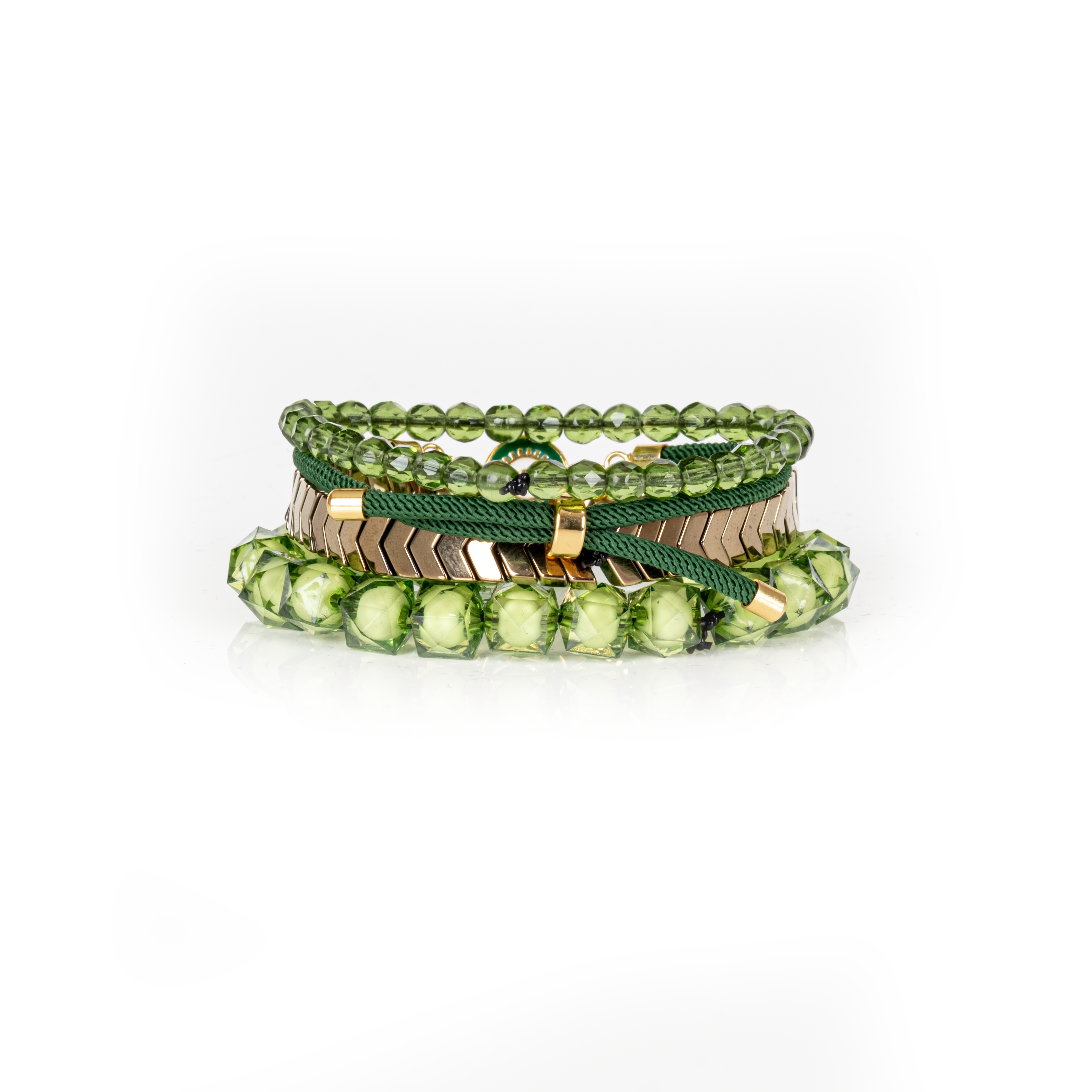 Layered Bead Stack Bracelet Green Sigil