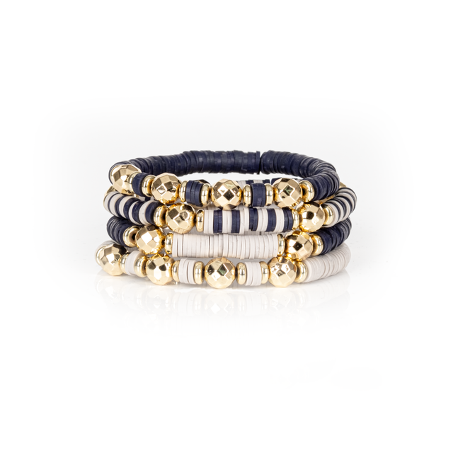 Layered Bead Stack Bracelet Navy Structure Gold