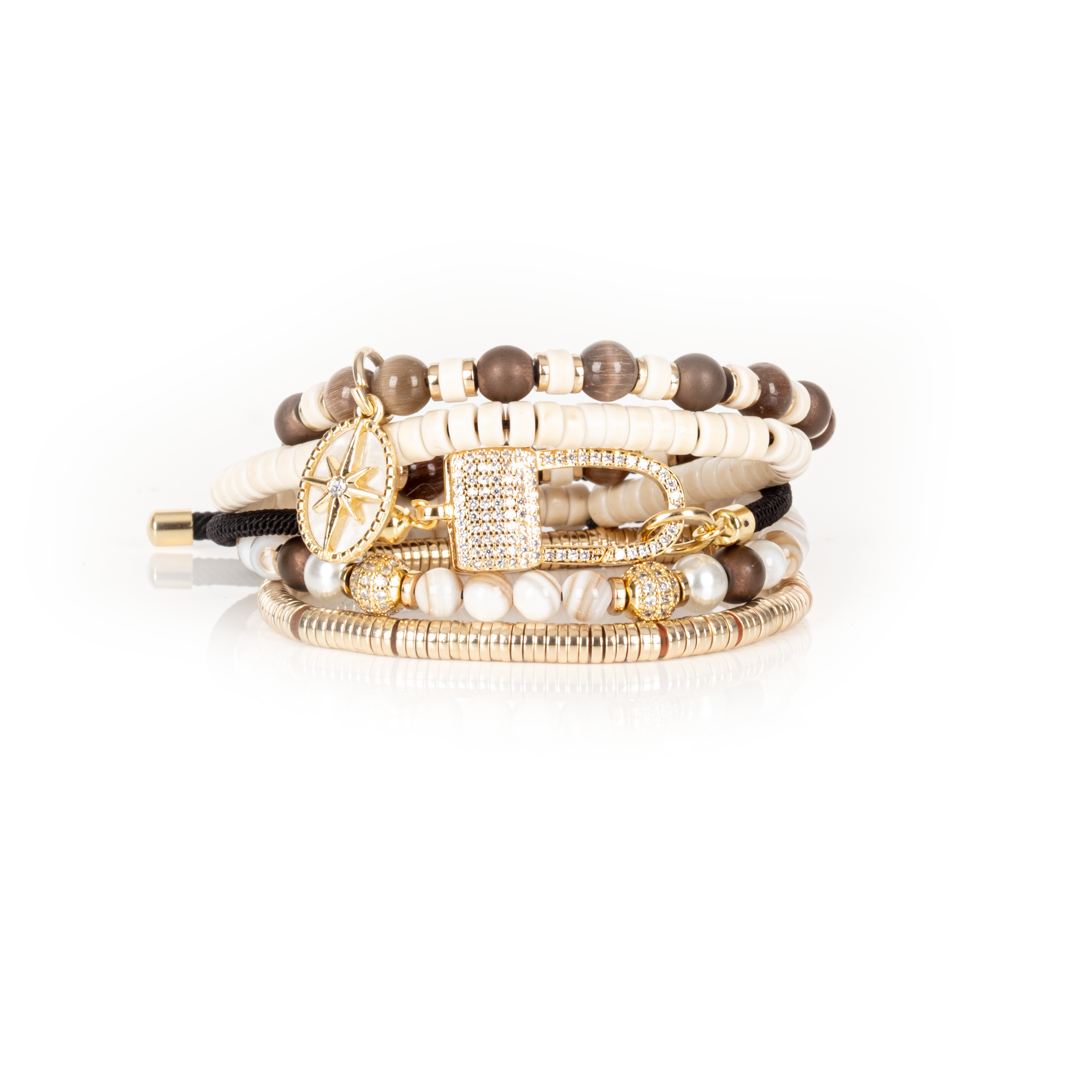 Ivory Compass Pearl Stack Bracelet