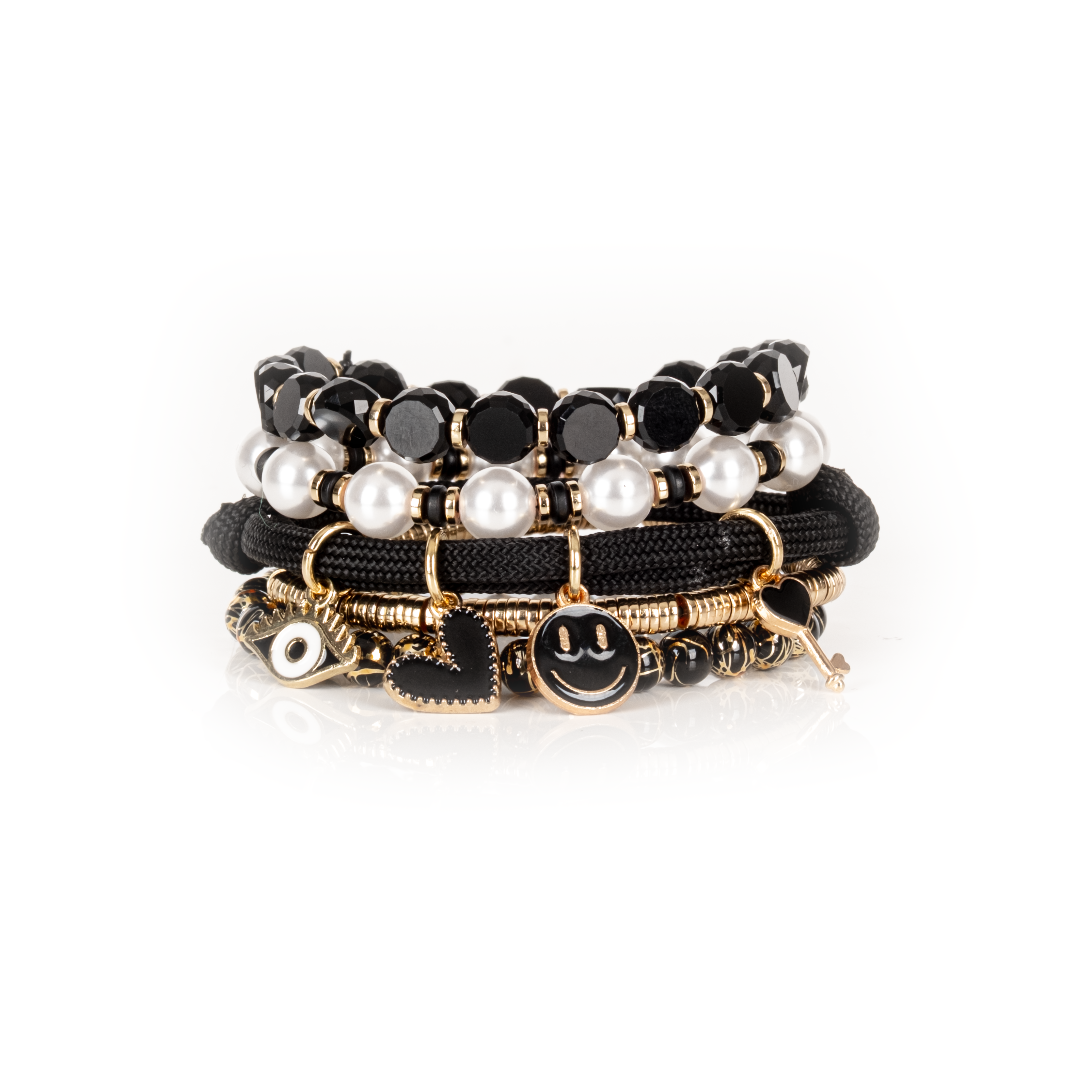Black Pearl Charm Stack Bracelet