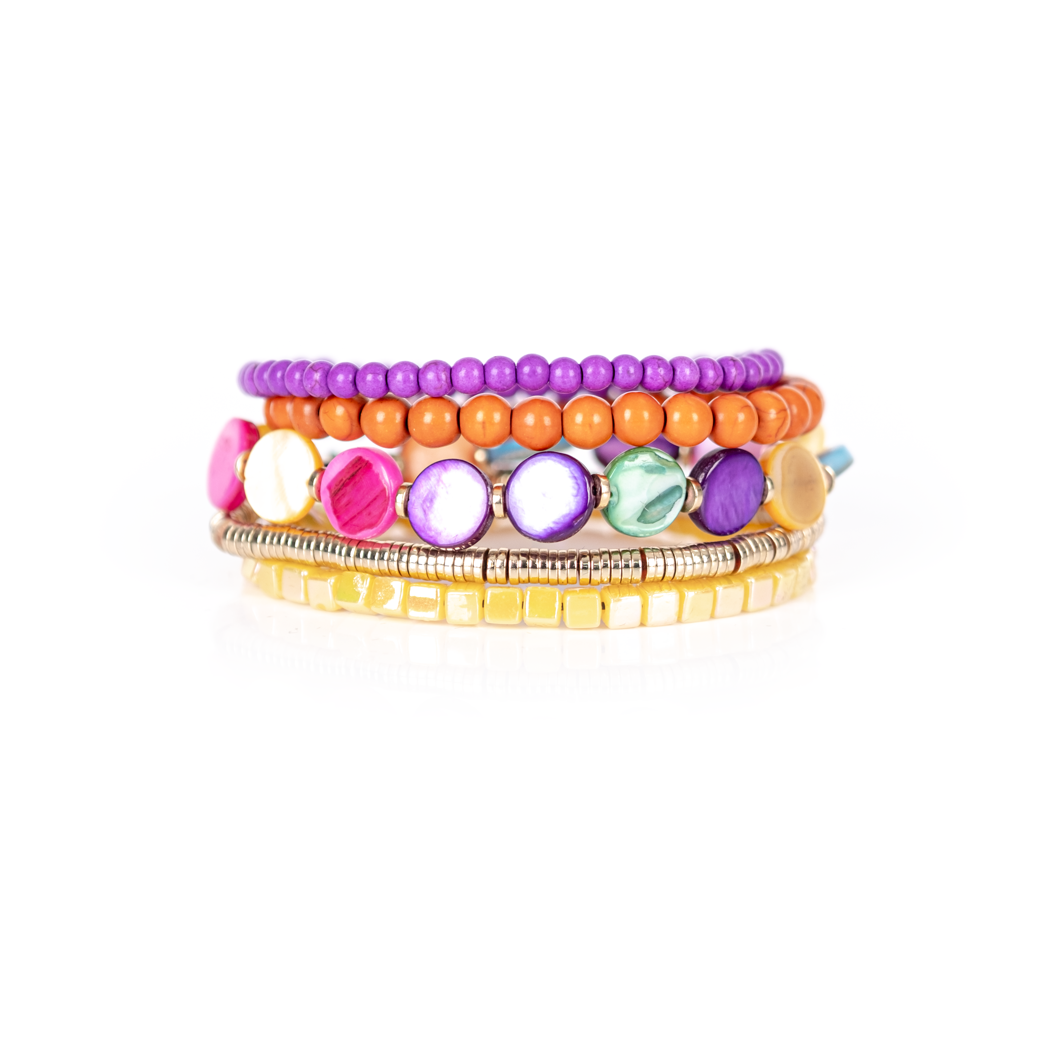 Color Pop Beaded Bracelet Stack Multicolor Shell & Gold