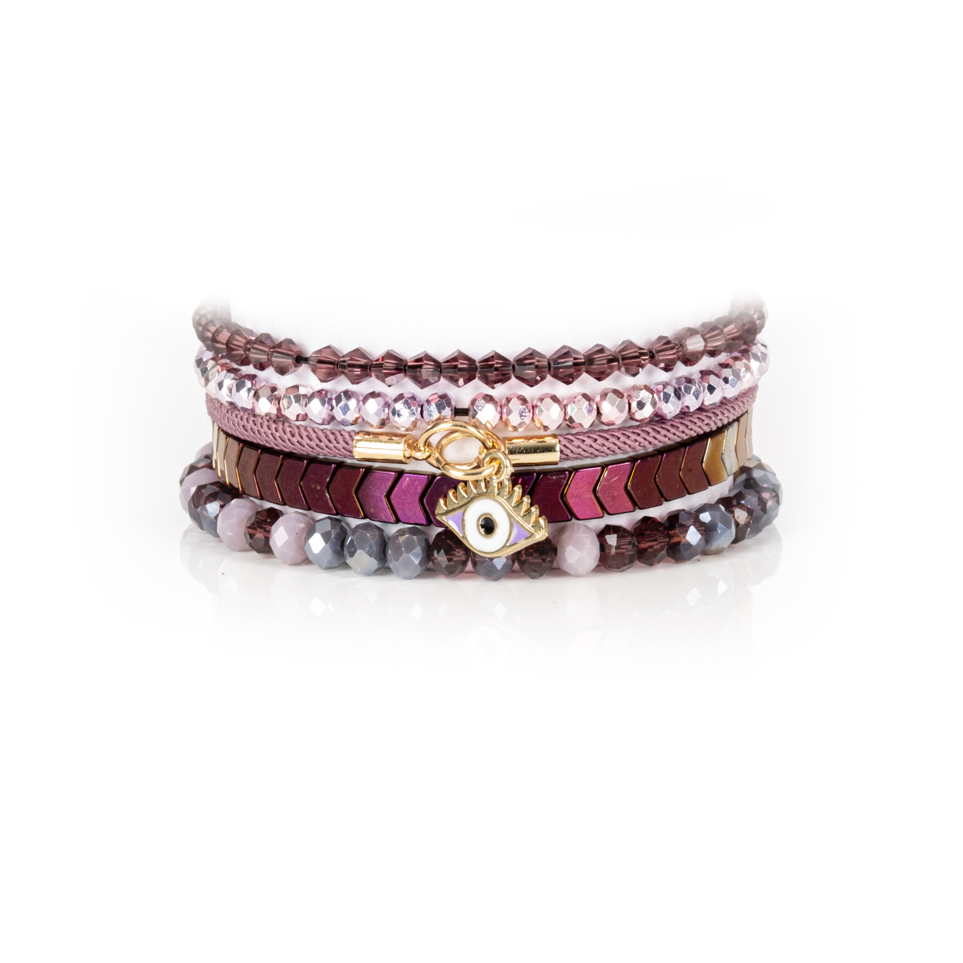 Blush Plum Evil Eye Stack Bracelet Set Crystal & Stone Mix