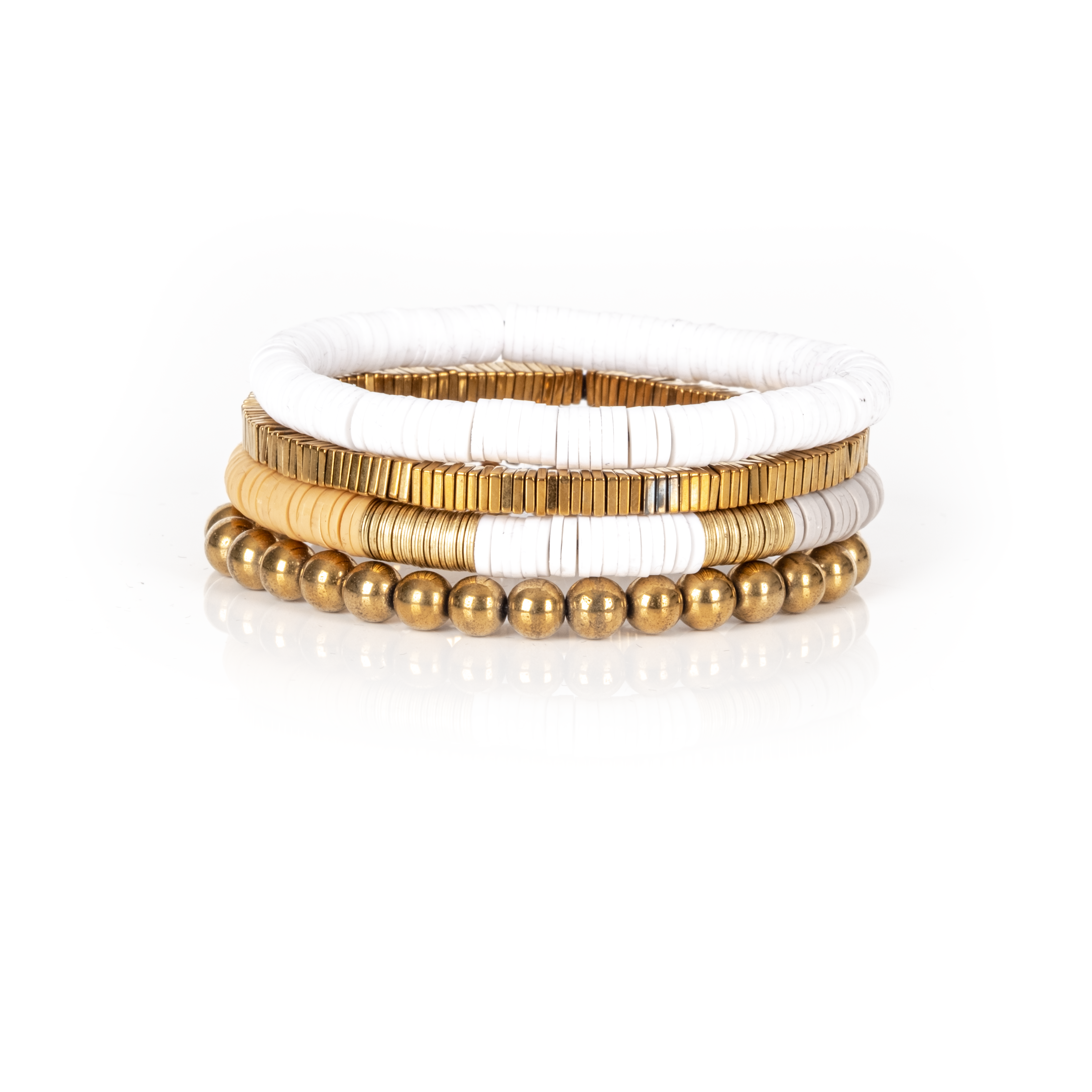White & Gold Stack Bracelet Set Minimal Luxe Layering