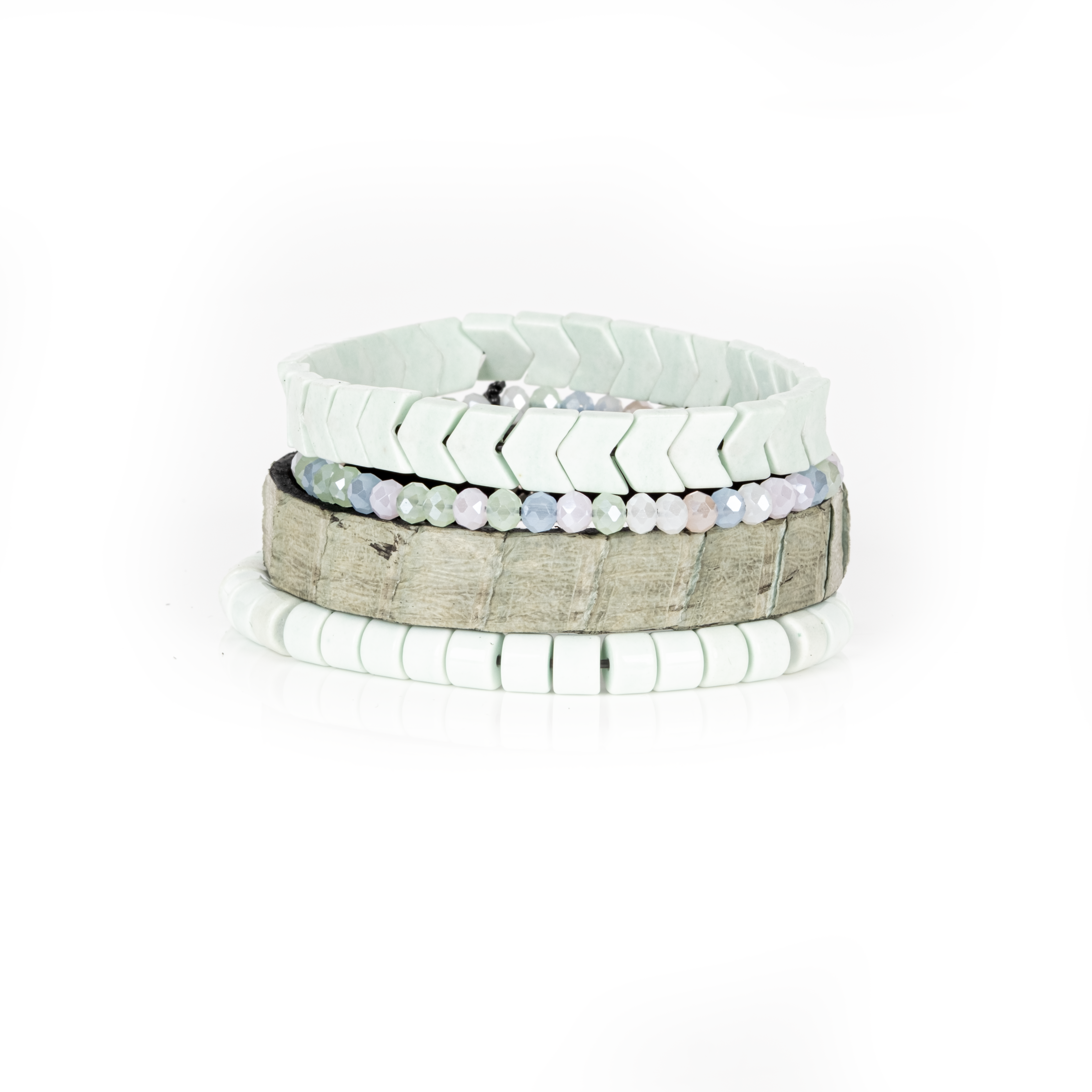 Python Leather & Mint Chevron Tile Stack Bracelet Frost Mint