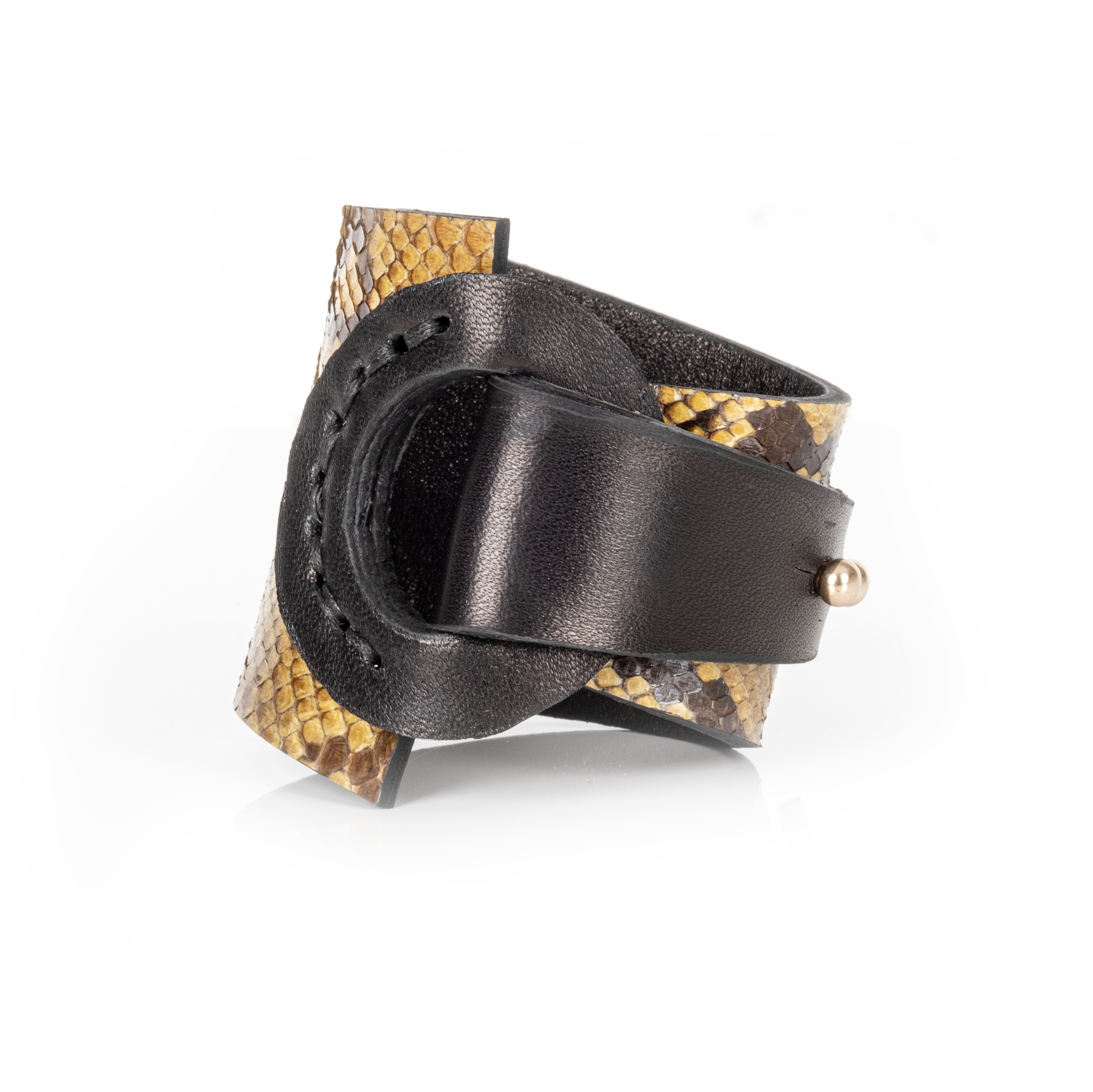 Python Leather Wrap Bracelet Gold Scale & Black