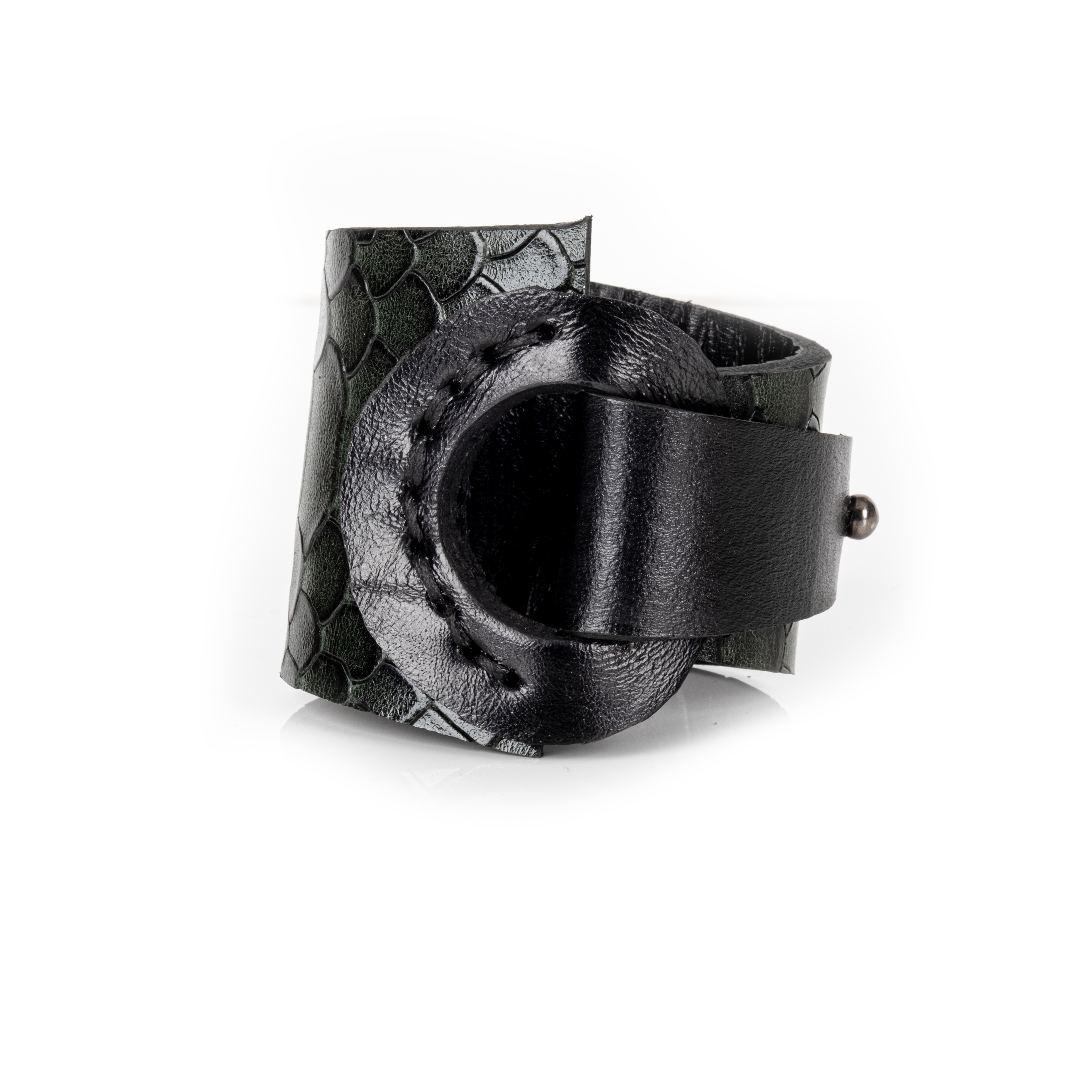 Architectural Black Textured Leather Statement Cuff