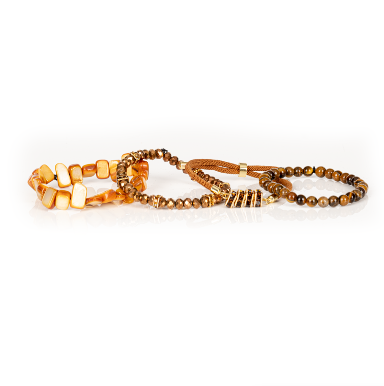 The Golden Ember Brown & Amber Stone Layered Bracelet Set