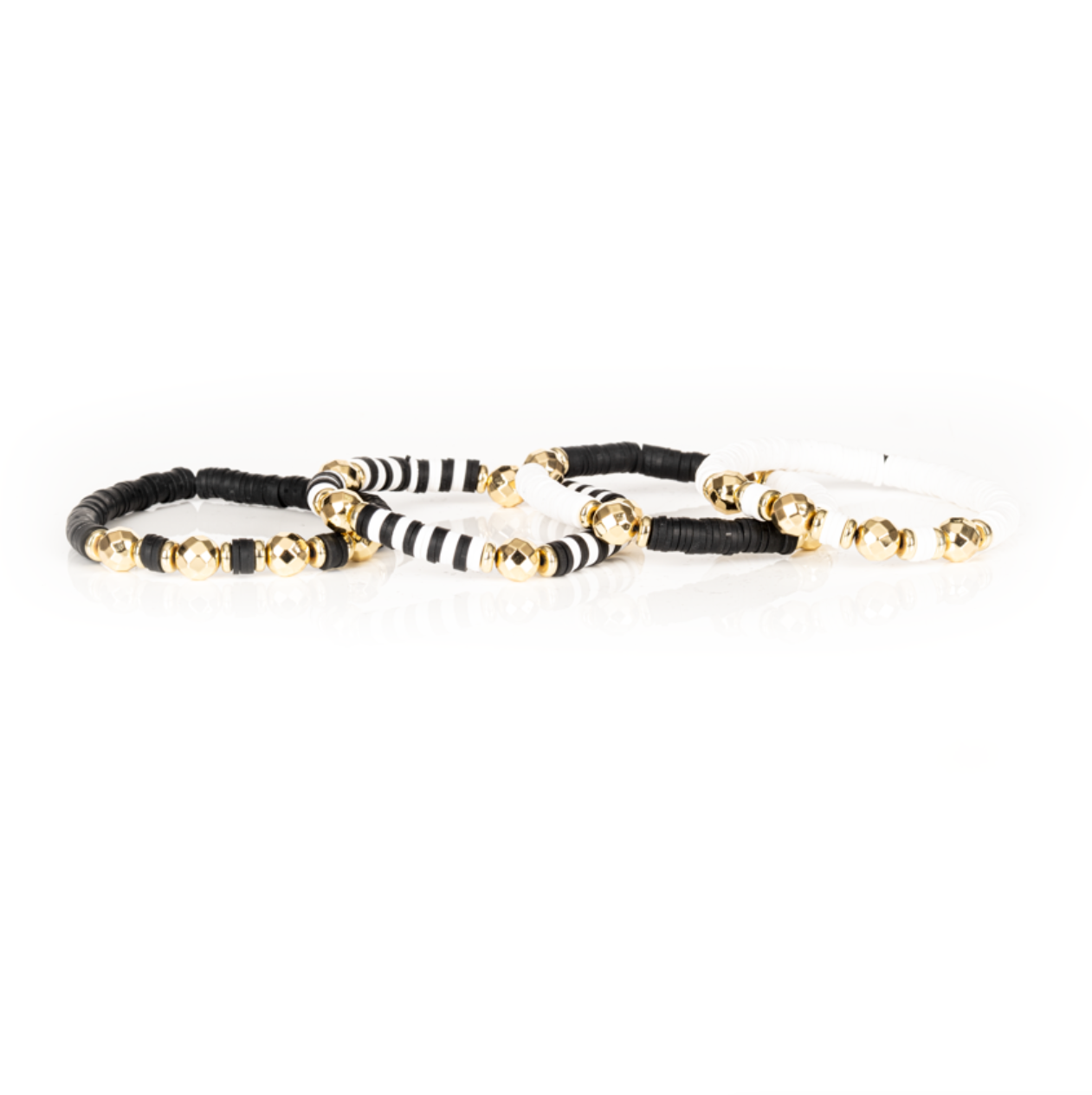 The Monochrome Muse Black, White & Gold Layered Bracelet Set