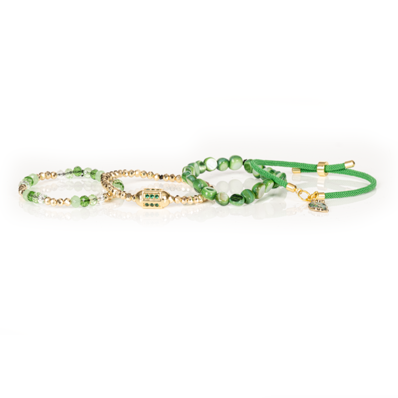 The Emerald Whisper Green & Gold Beaded Bracelet Set