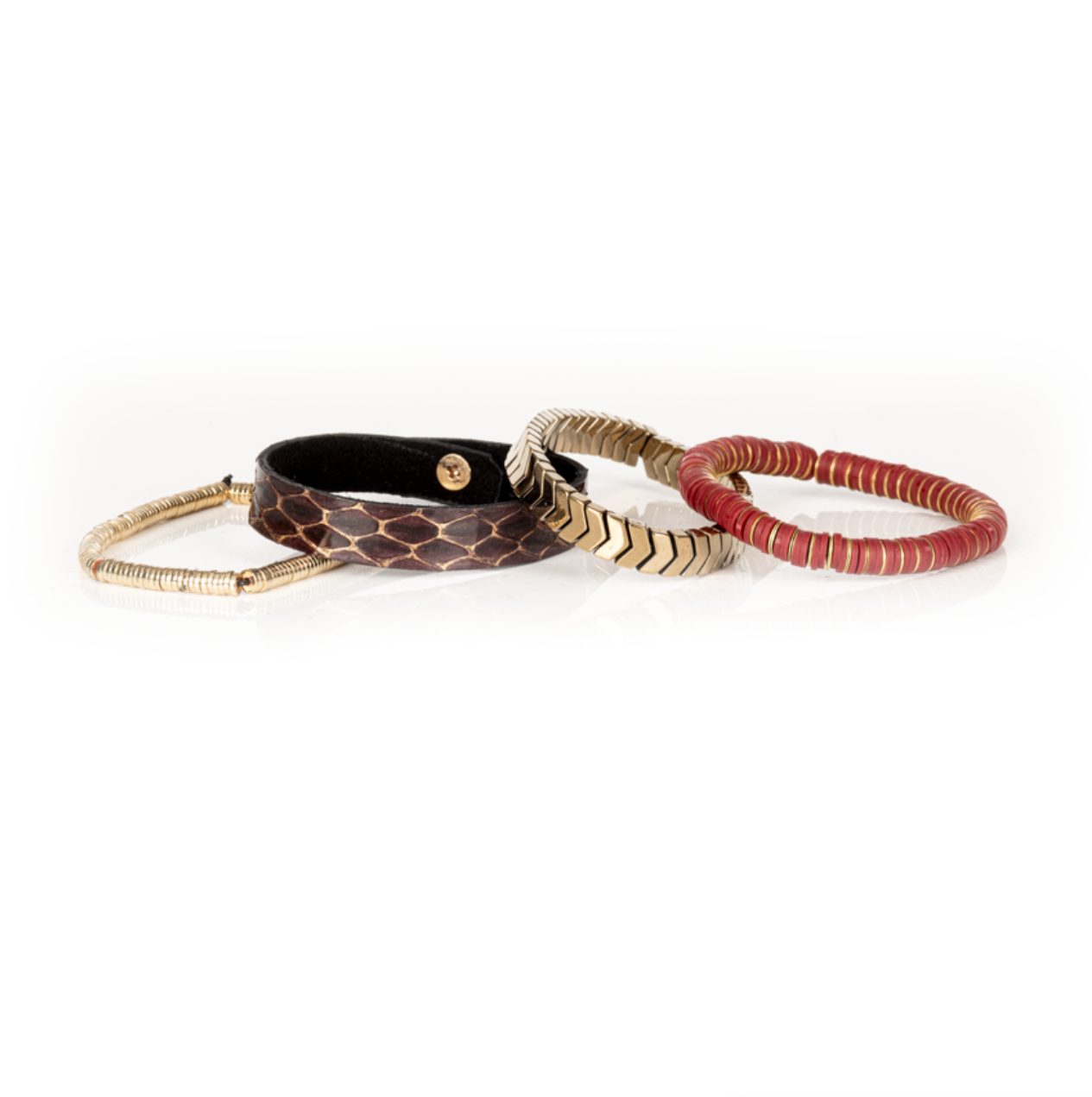 The Ember Trail Red, Gold & Brown Layered Bracelet Set